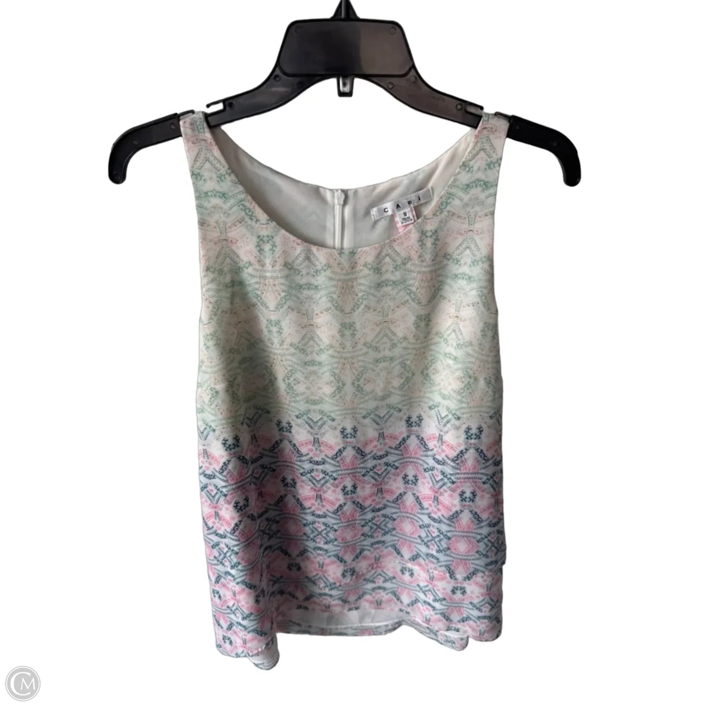 Top Sleeveless By Cabi In Green & Orange, Size: S