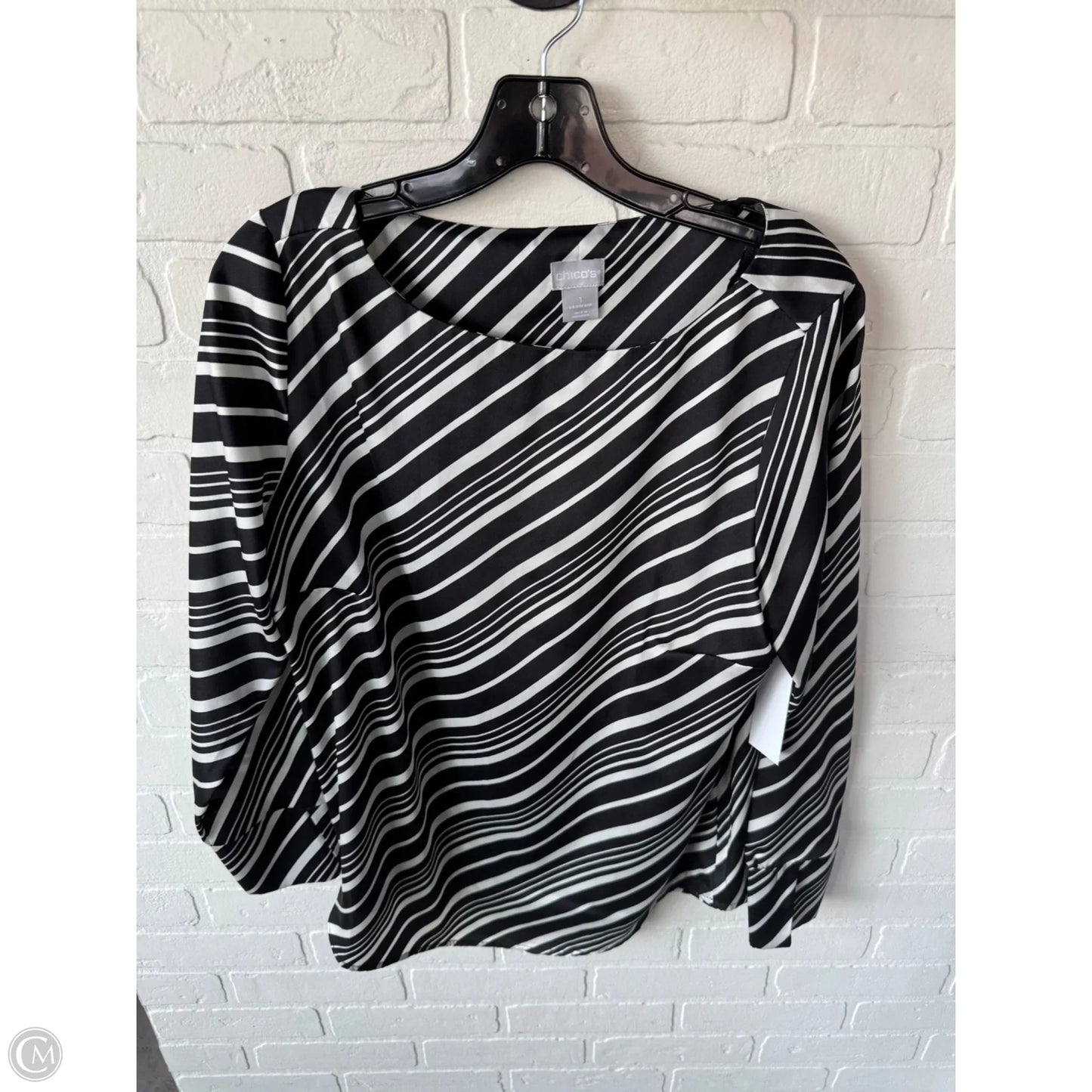 Top Long Sleeve By Chicos In Black & White, Size: M