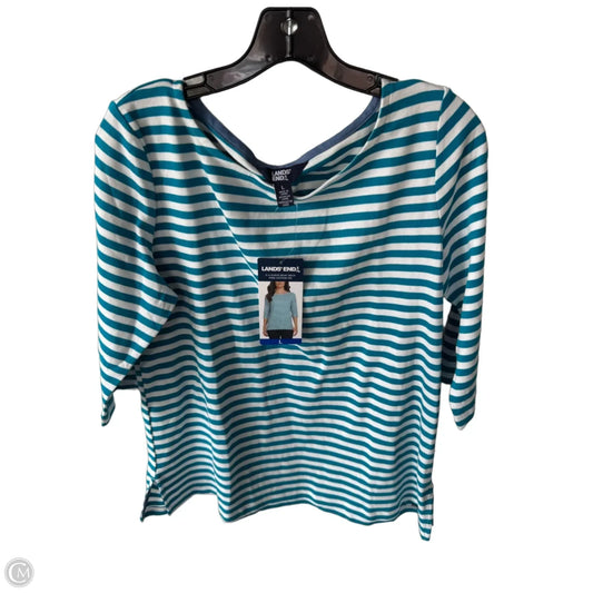 Top 3/4 Sleeve Basic By Lands End In Blue & White, Size: L