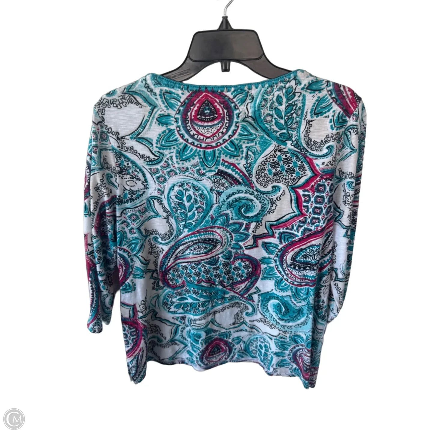 Top 3/4 Sleeve By Chicos In Blue & Tan, Size: M