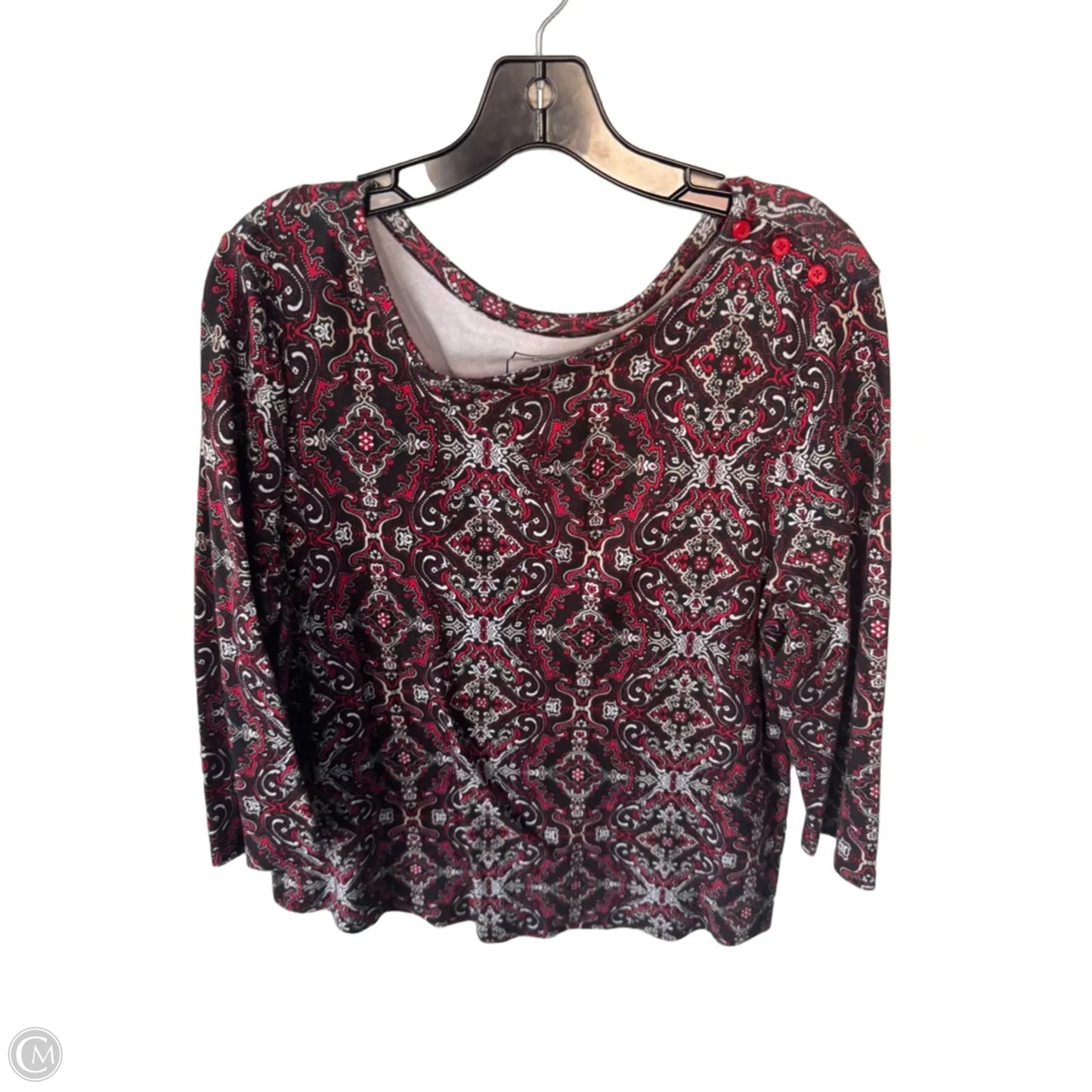 Top 3/4 Sleeve By Charter Club In Black & Red, Size: Xl