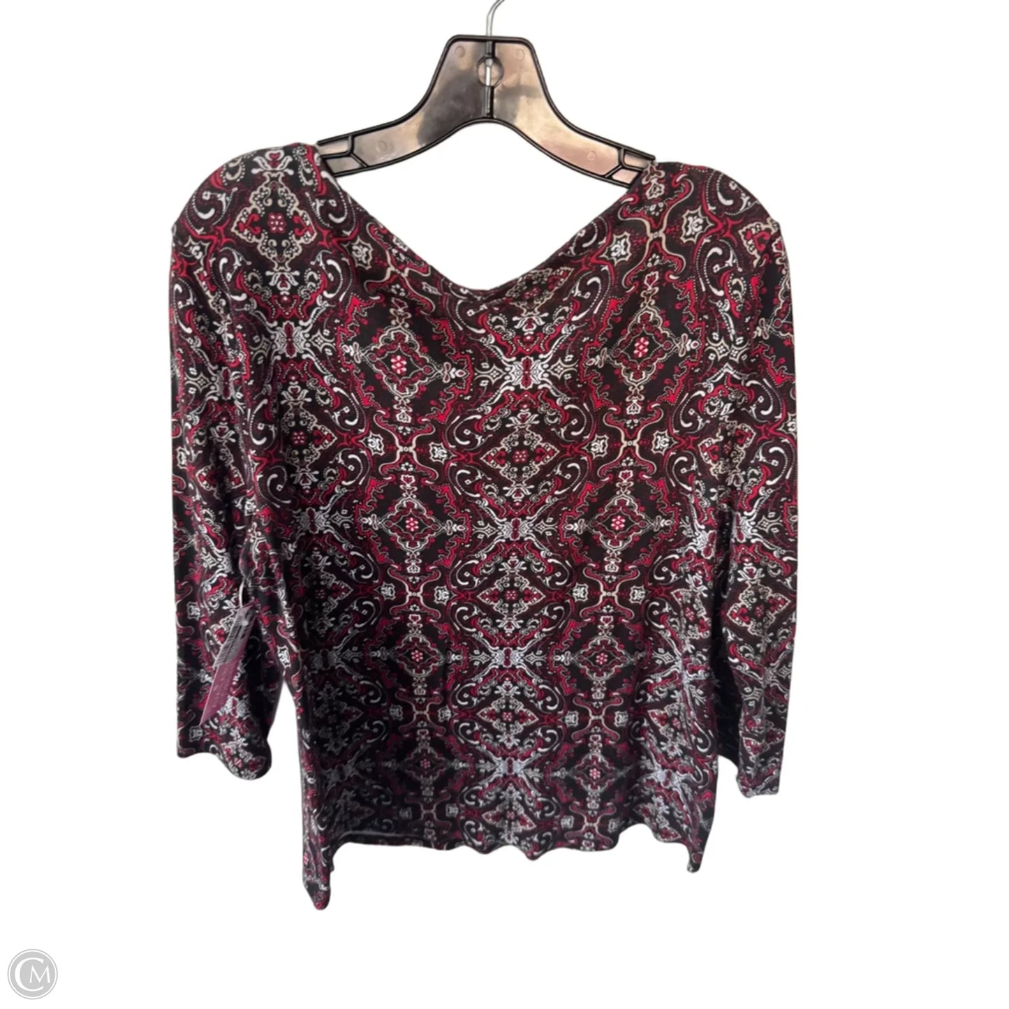 Top 3/4 Sleeve By Charter Club In Black & Red, Size: Xl