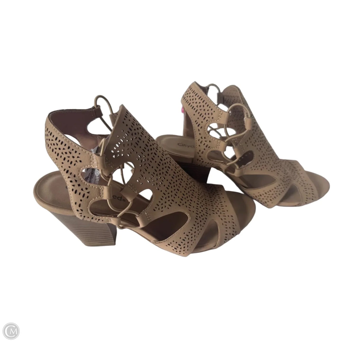 Sandals Heels Block By City Classified In Tan, Size: 9