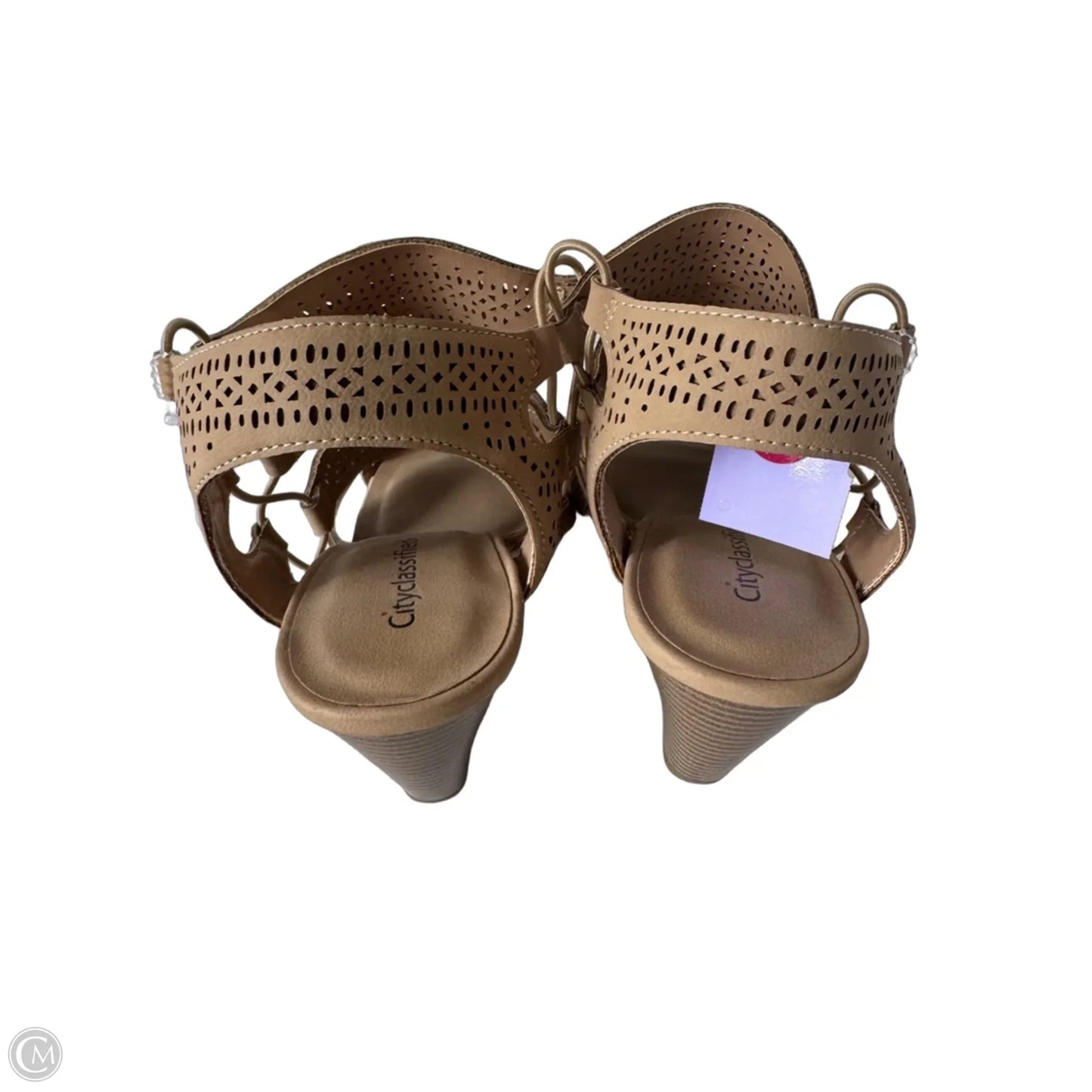 Sandals Heels Block By City Classified In Tan, Size: 9