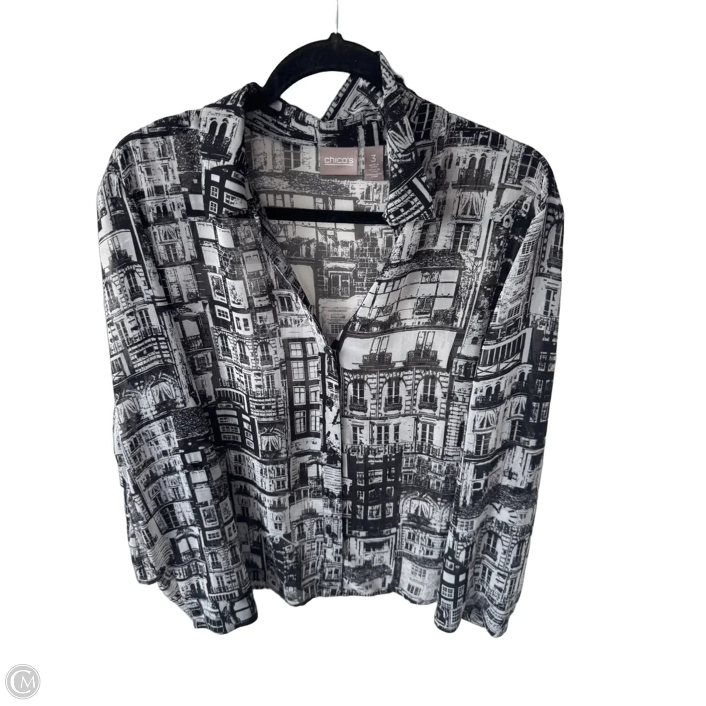 Top Long Sleeve By Chicos In Black & White, Size: Xl