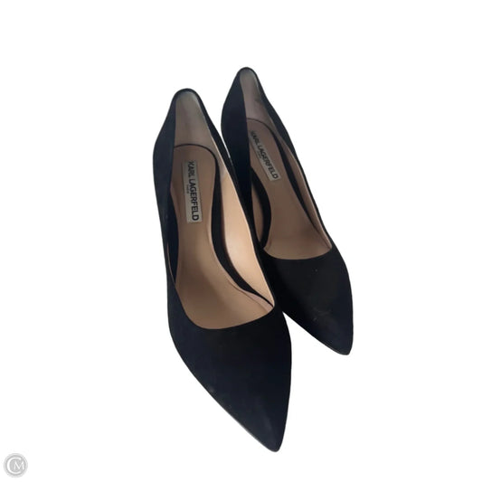 Shoes Designer By Karl Lagerfeld In Black & Silver, Size: 8