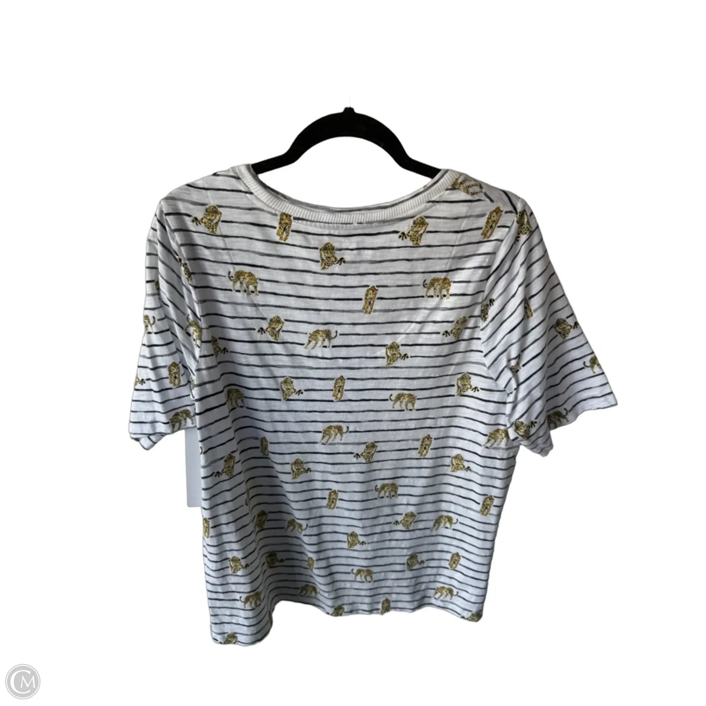 Top Short Sleeve By Chicos In Grey & White, Size: L