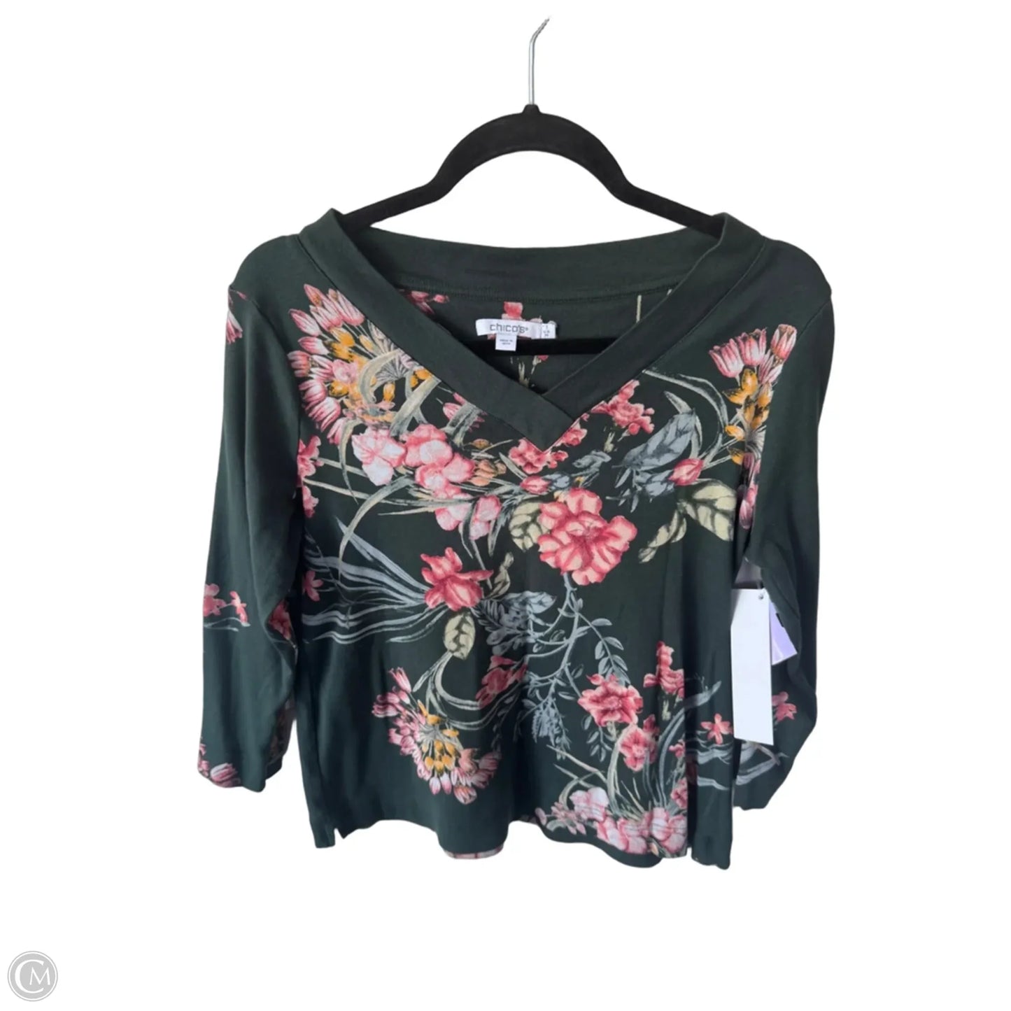 Top 3/4 Sleeve Basic By Chicos In Green & Pink, Size: M