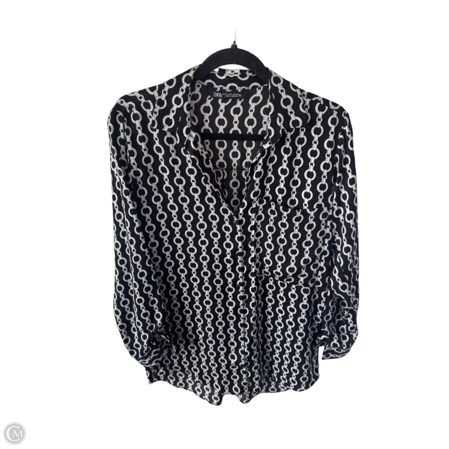 Tunic Long Sleeve By Zara In Black & Grey, Size: S