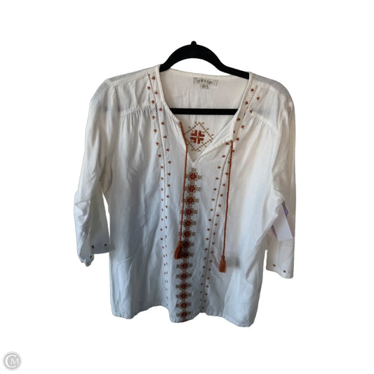 Top 3/4 Sleeve By Orvis In Cream & Orange, Size: M