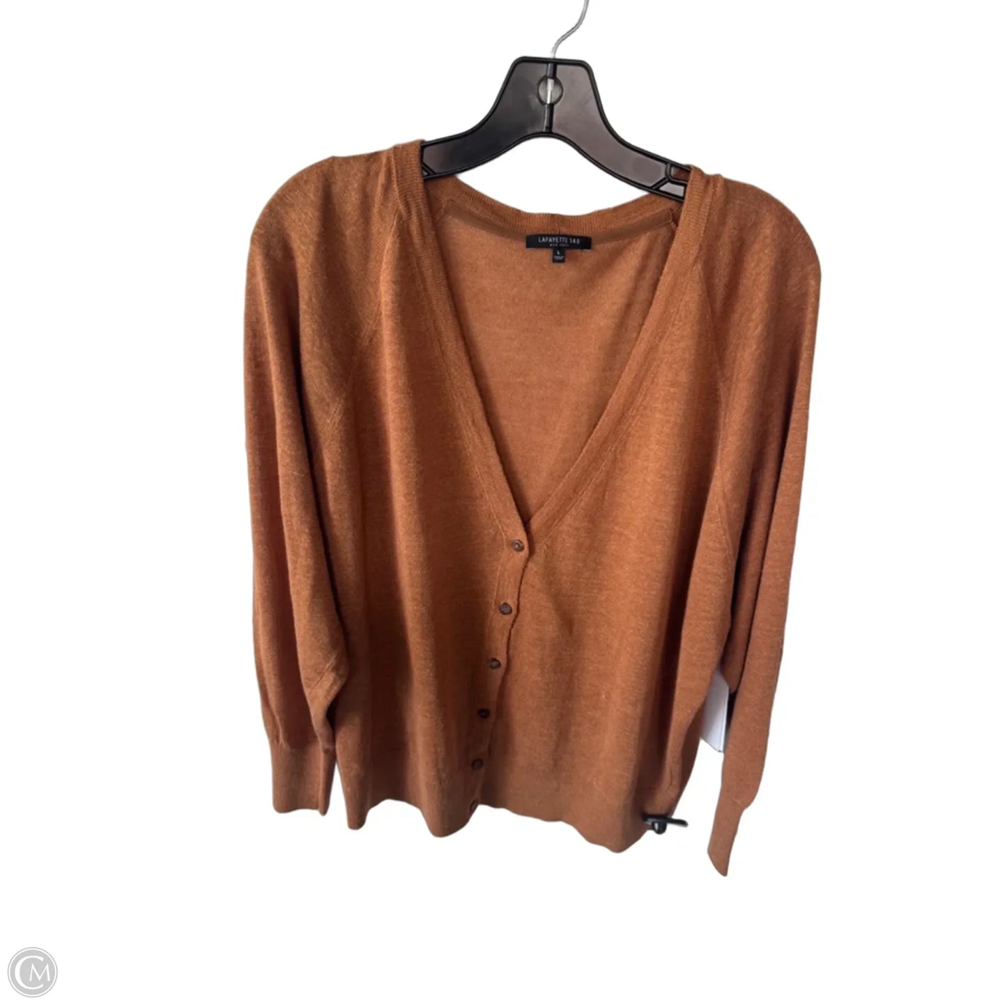 Sweater Cardigan Designer By Lafayette 148 In Brown, Size: L