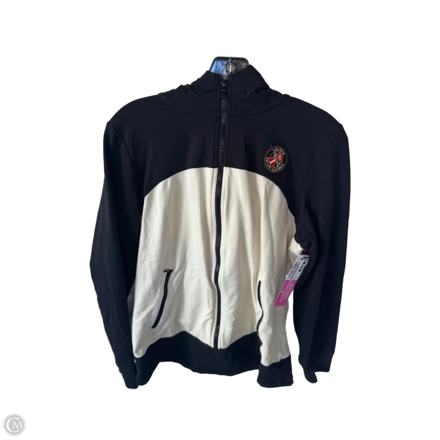 Sweatshirt Hoodie By Lauren By Ralph Lauren In Black & Cream, Size: L