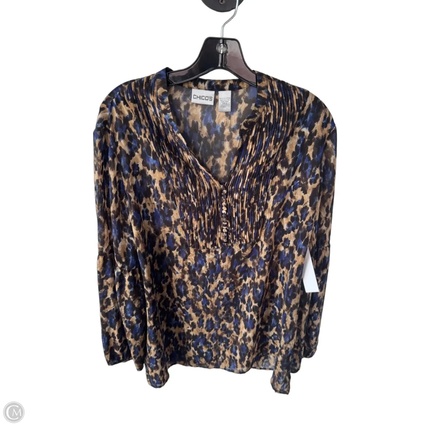 Top Long Sleeve By Chicos In Blue & Brown, Size: L