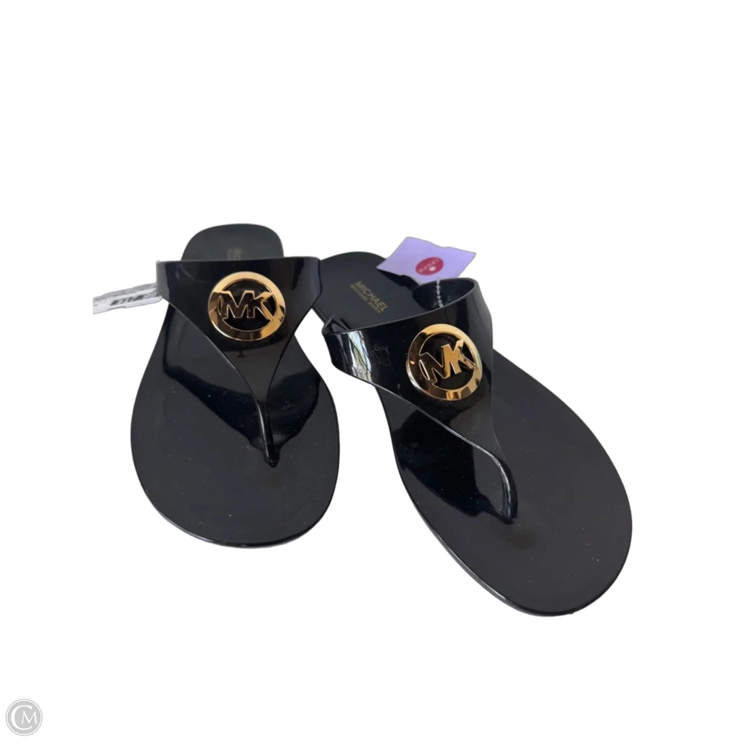 Sandals Flip Flops By Michael By Michael Kors In Black & Gold, Size: 9