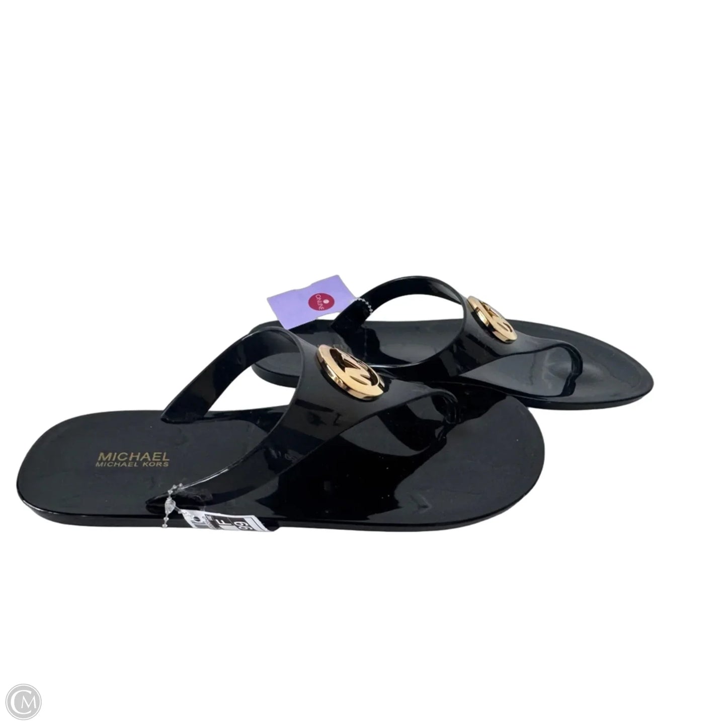 Sandals Flip Flops By Michael By Michael Kors In Black & Gold, Size: 9