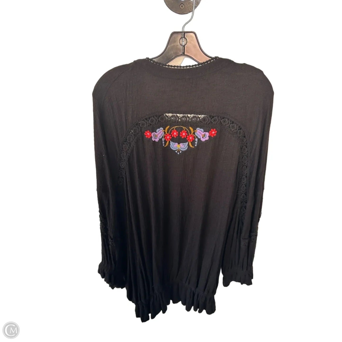 Top 3/4 Sleeve By Free People In Black & Purple, Size: M