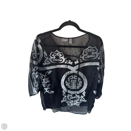 Top 3/4 Sleeve By Chicos In Black & Grey, Size: S