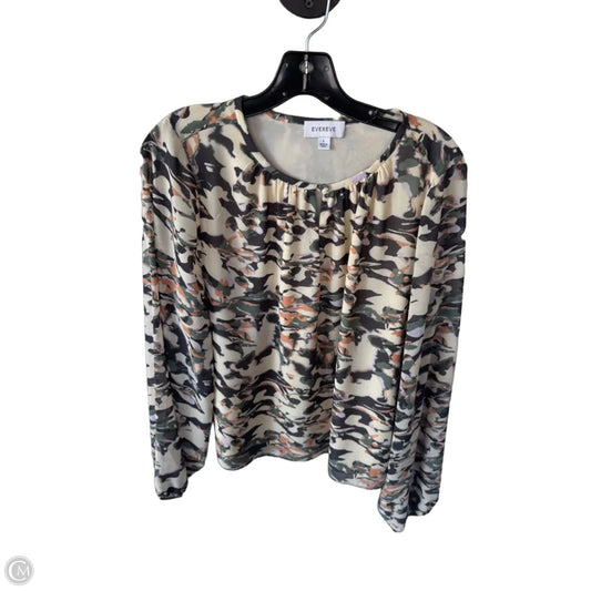 Top Long Sleeve By Evereve In Green & Tan, Size: L