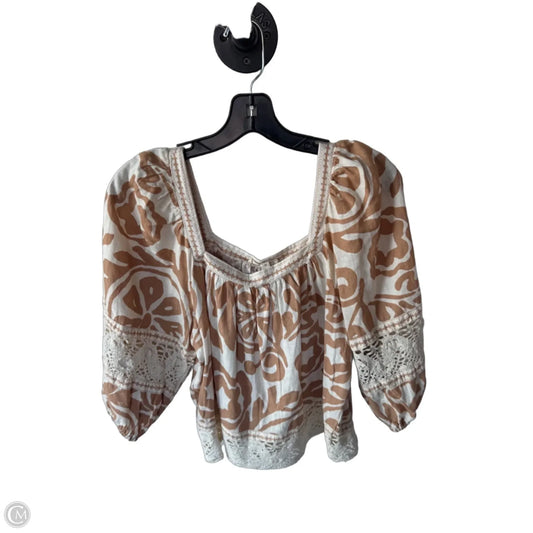 Top 3/4 Sleeve By Christian Siriano In Brown & Tan, Size: M