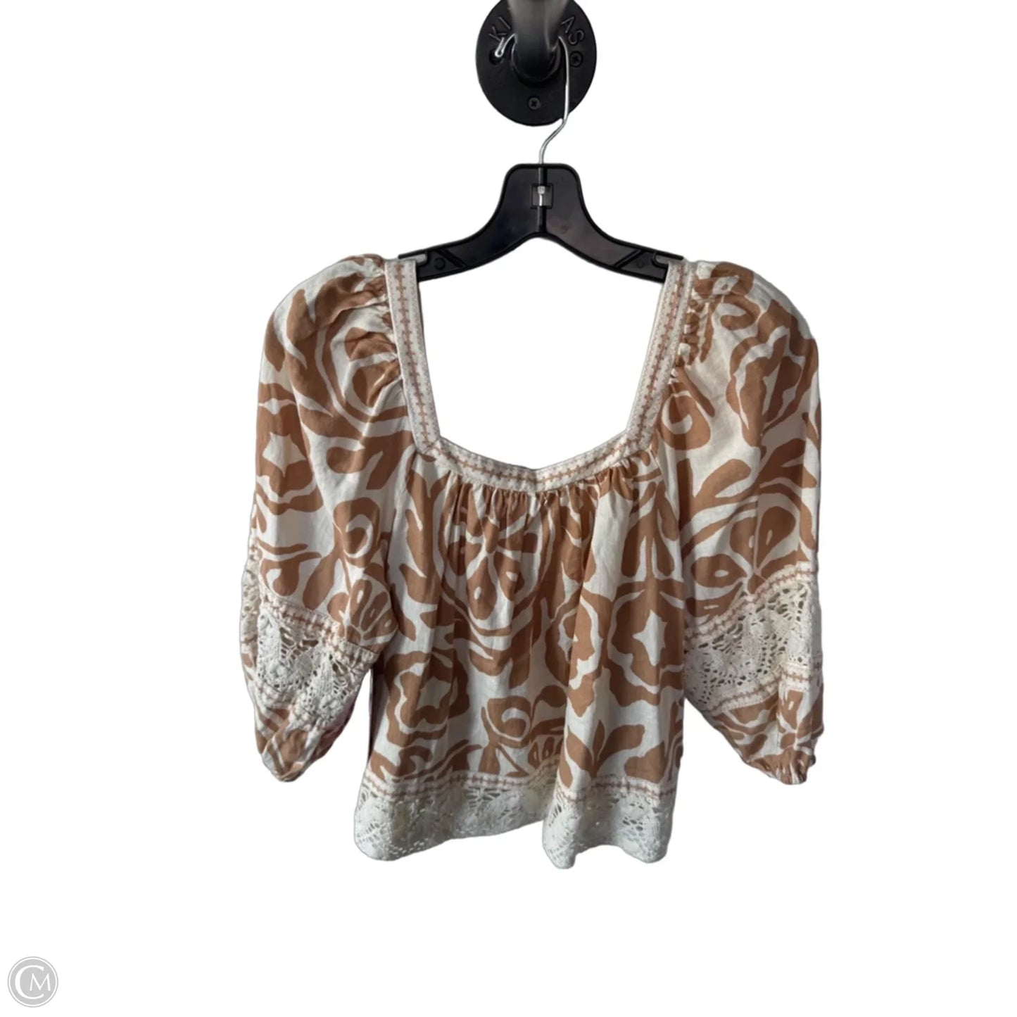 Top 3/4 Sleeve By Christian Siriano In Brown & Tan, Size: M