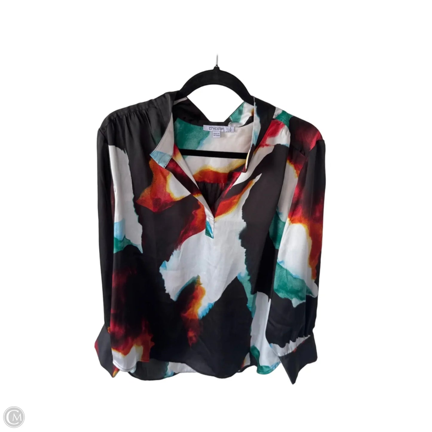 Top Long Sleeve By Chicos In Black & White, Size: L