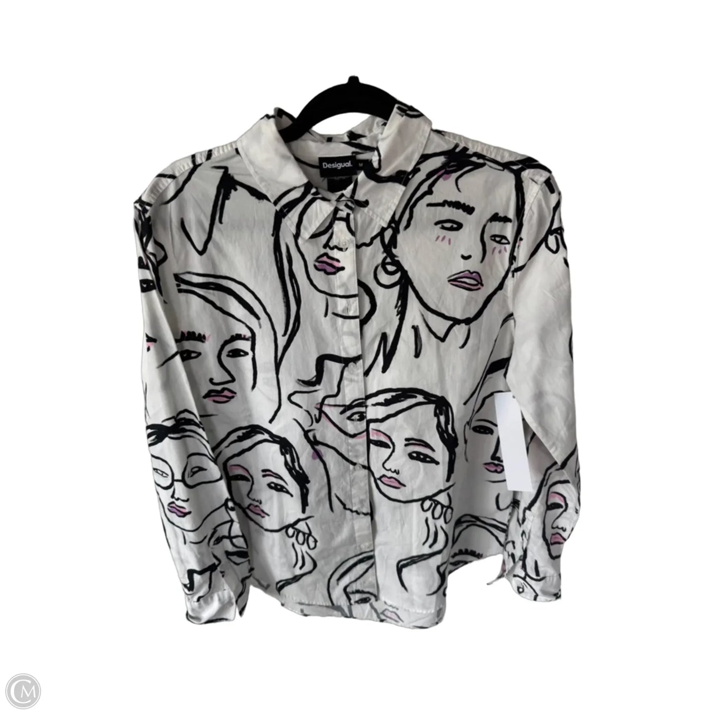 Top Long Sleeve By Desigual In Black & White, Size: M