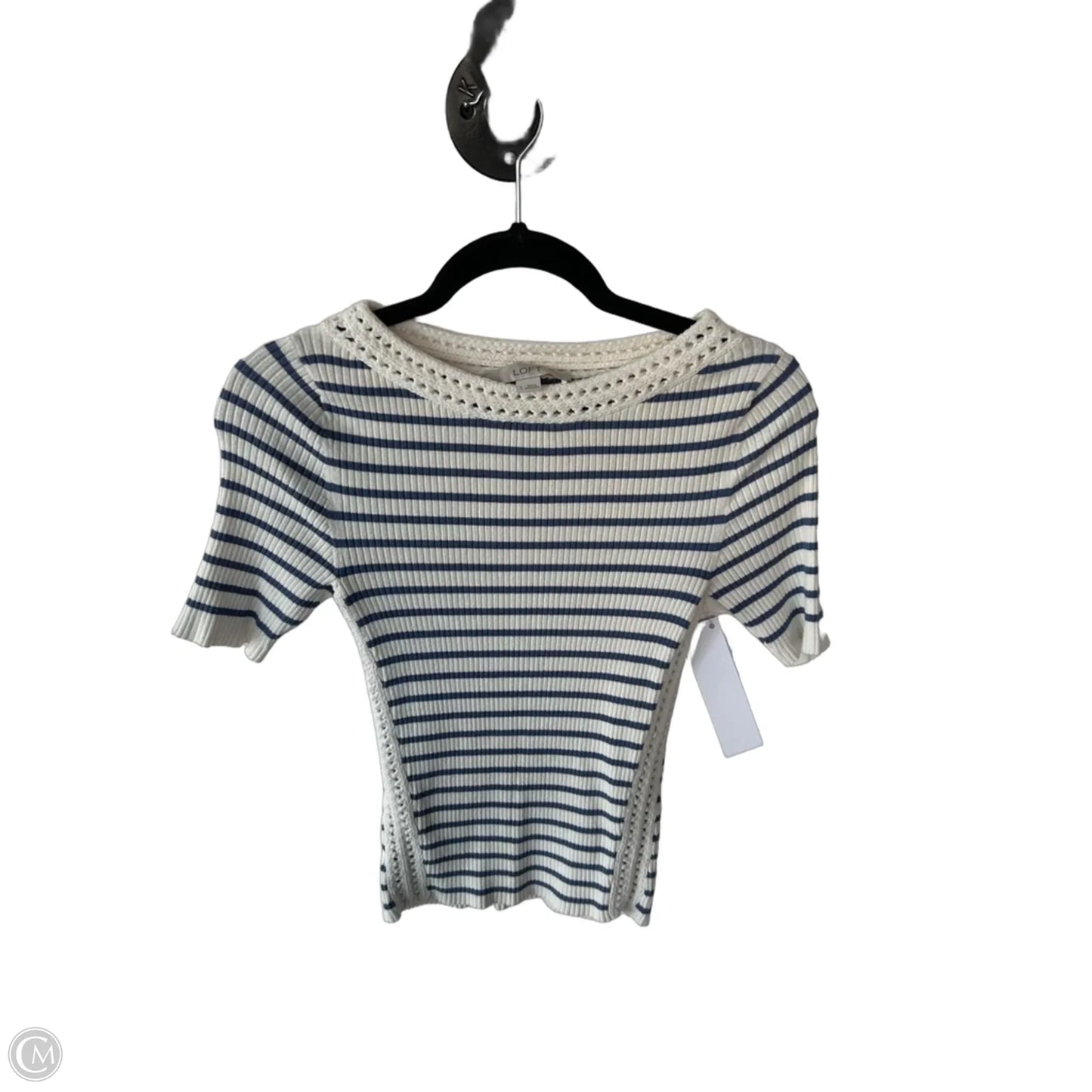 Sweater Short Sleeve By Loft In Blue & White, Size: S