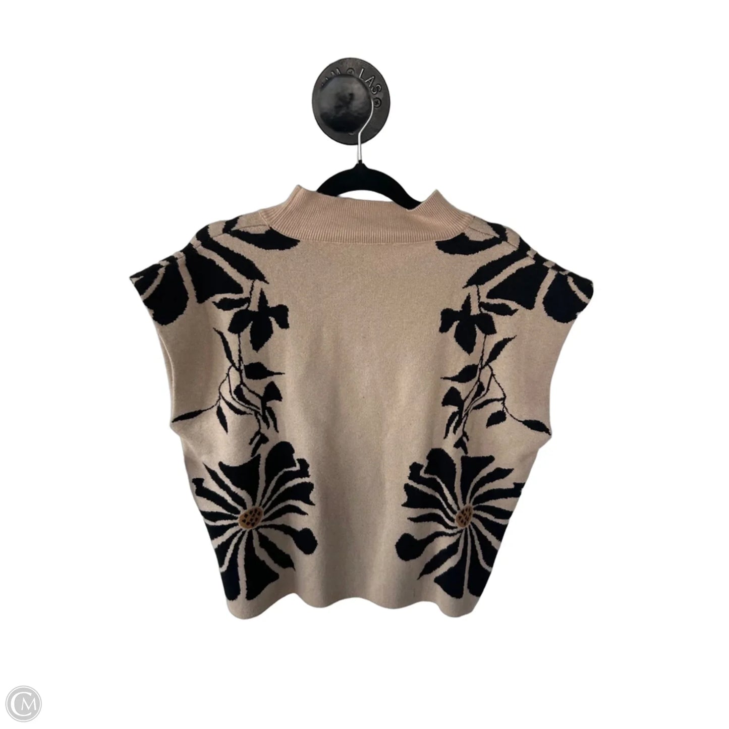 Sweater Short Sleeve By Entro In Black & Tan, Size: L