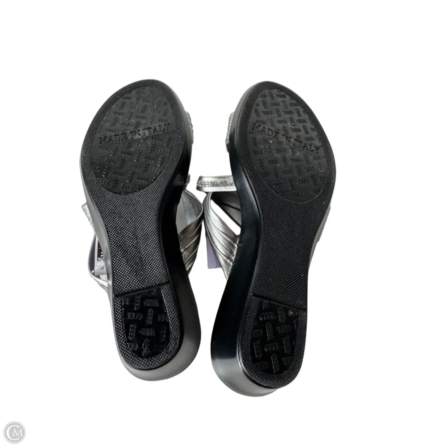 Sandals Heels Wedge By Italian Shoemakers In Black & Silver, Size: 8.5