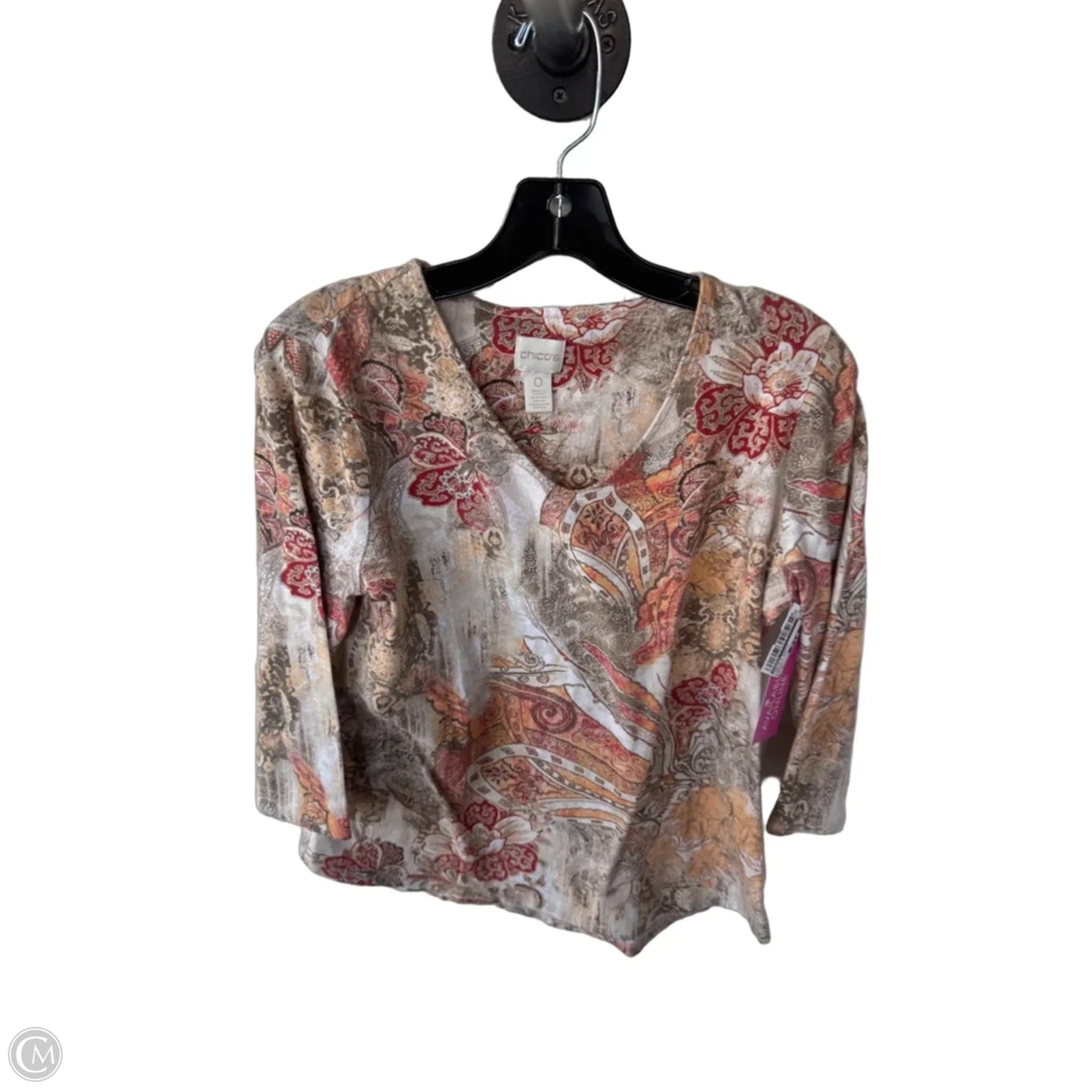 Top 3/4 Sleeve By Chicos In Orange & Tan, Size: S