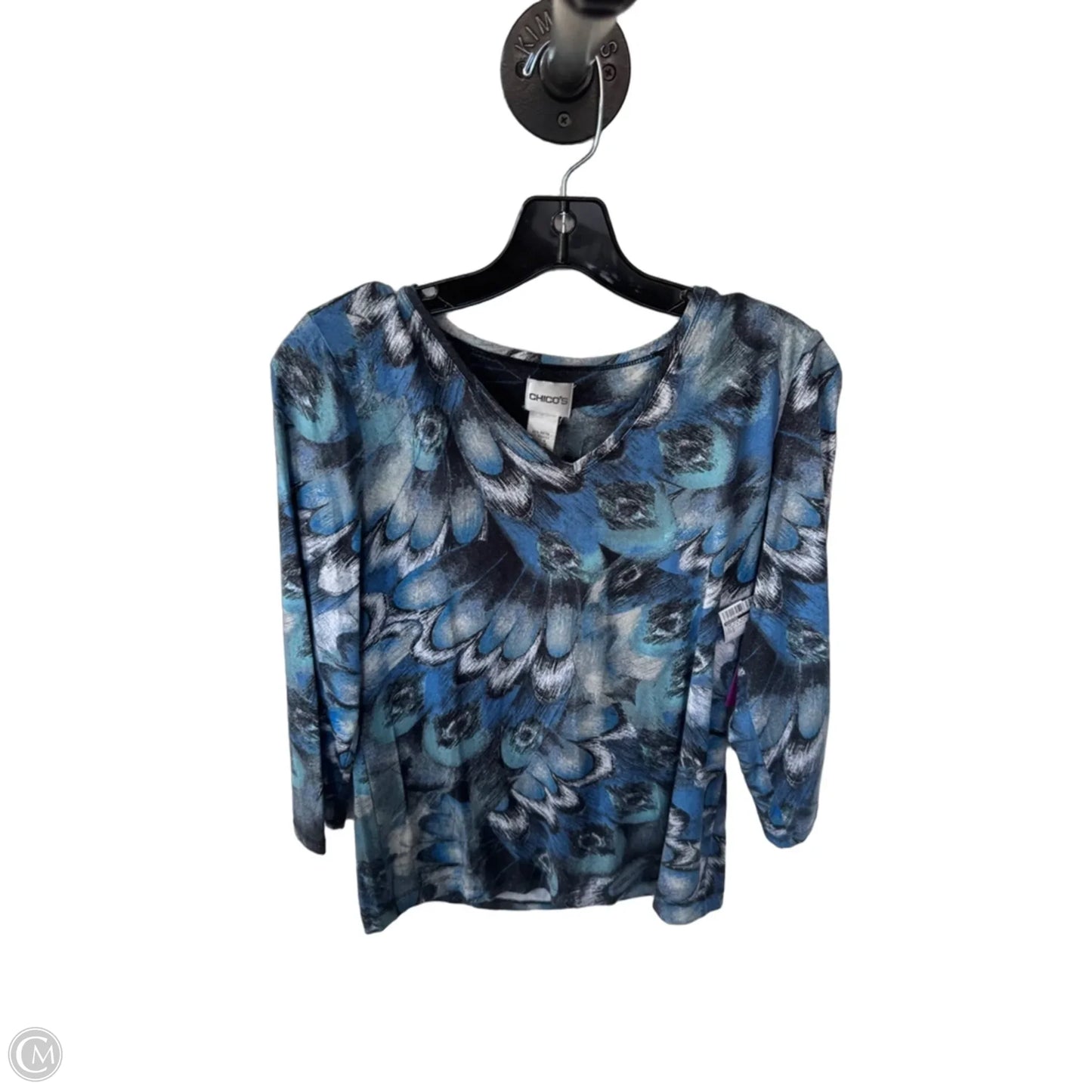 Top 3/4 Sleeve By Chicos In Black & Blue, Size: S
