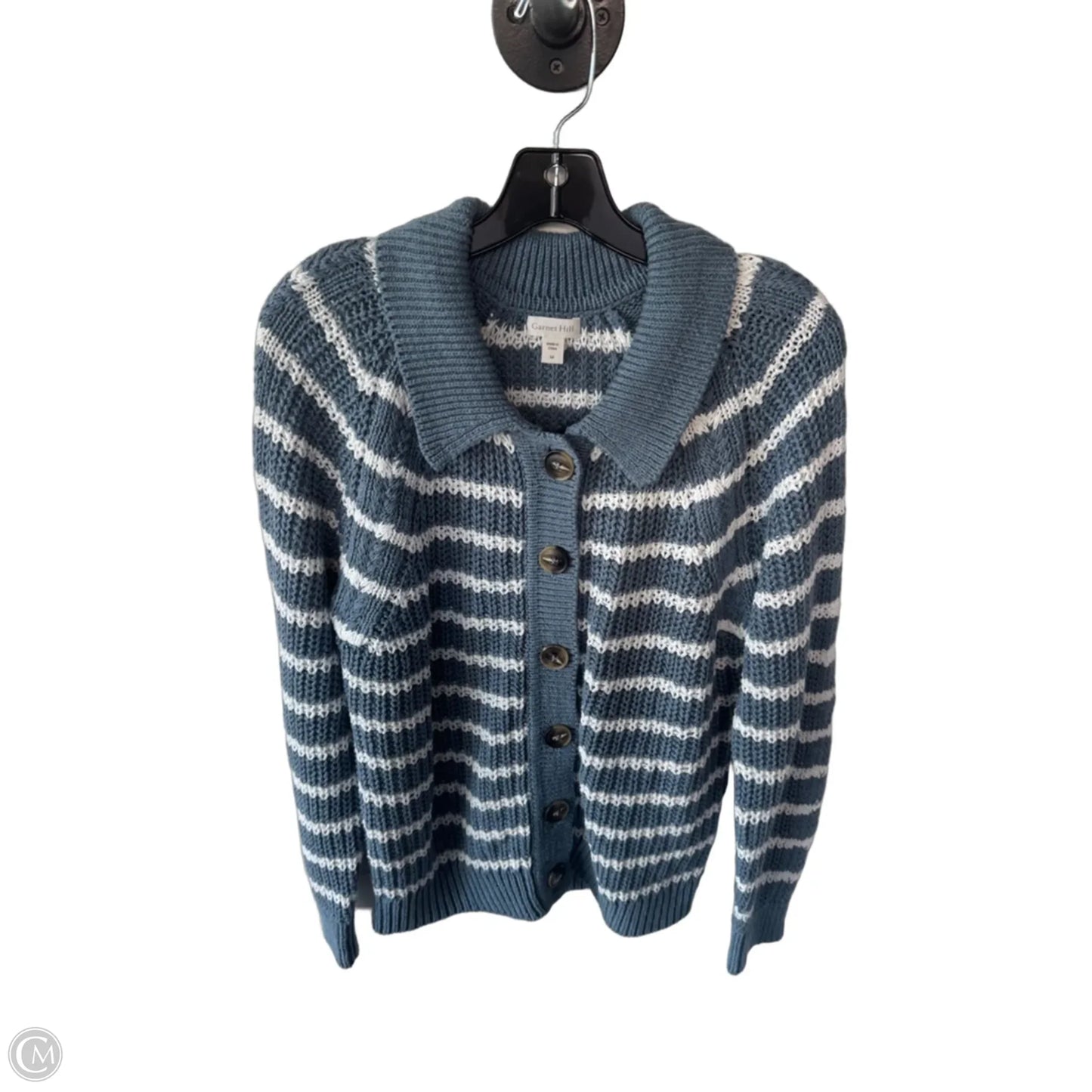 Sweater Cardigan By Garnet Hill In Blue & White, Size: M