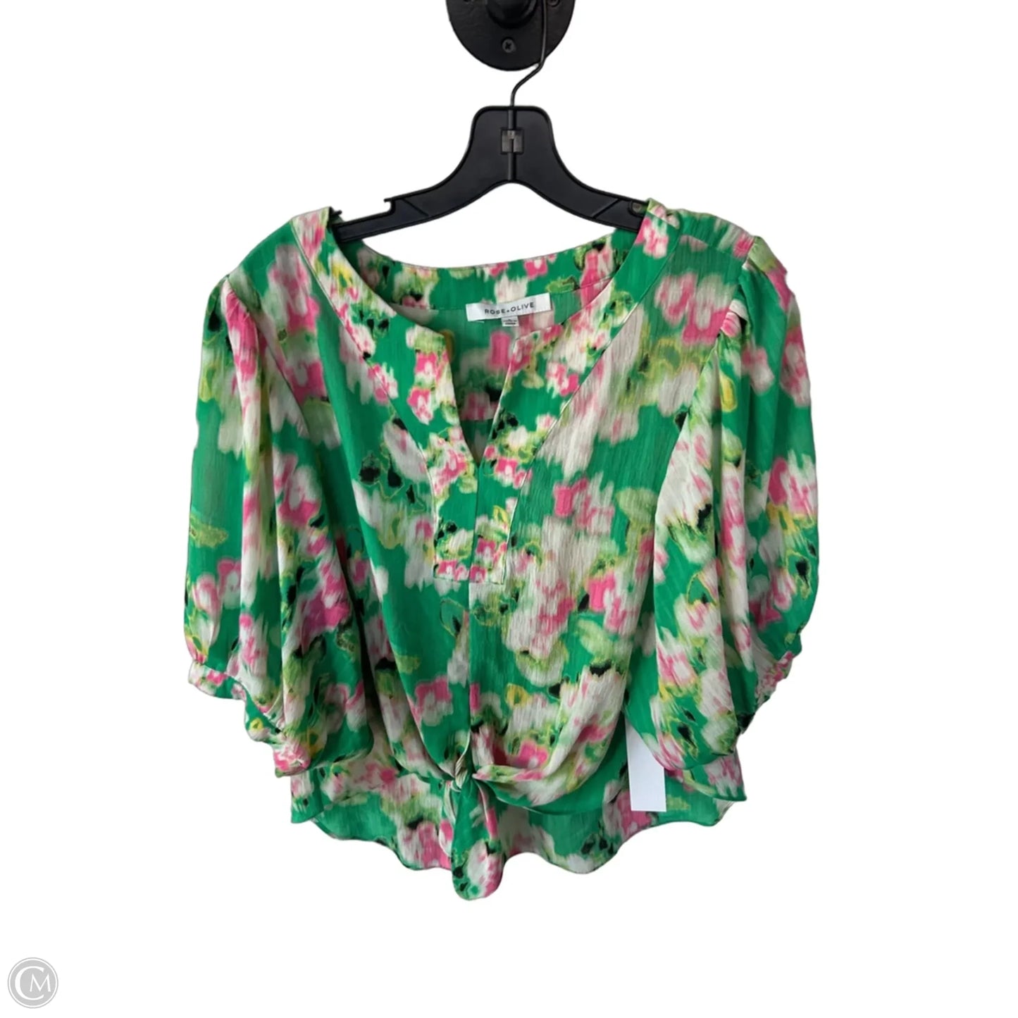 Top Short Sleeve By Rose And Olive In Green & Pink, Size: L