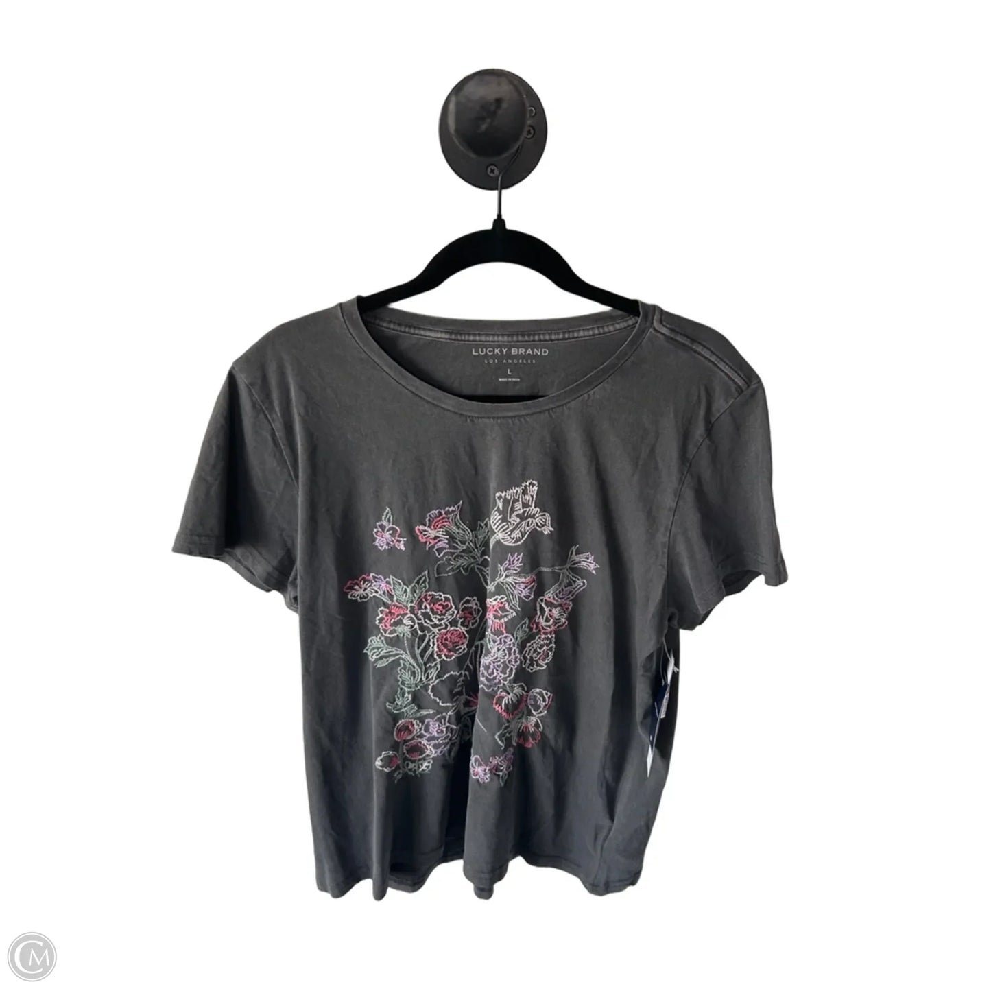 Top Short Sleeve By Lucky Brand In Grey & Pink, Size: L