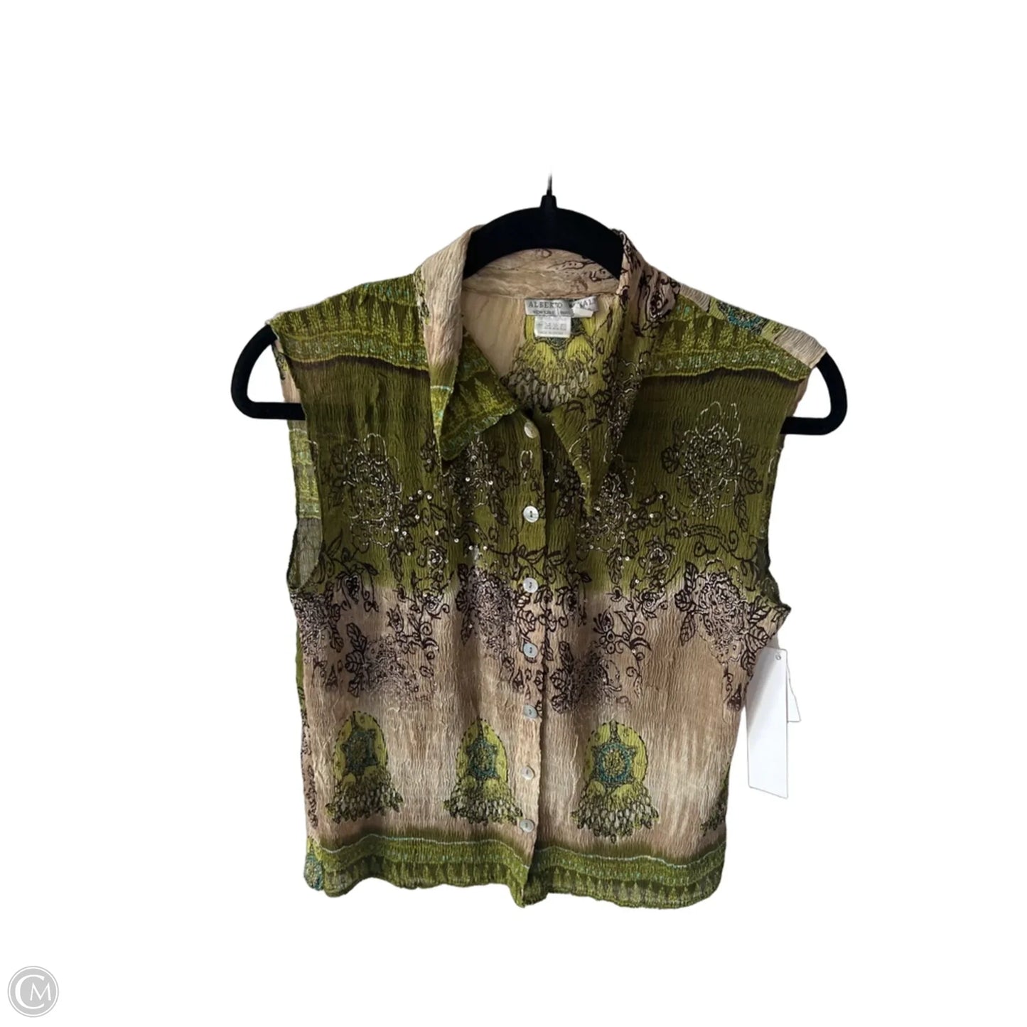 Top Sleeveless By Alberto Makali In Green & Tan, Size: M