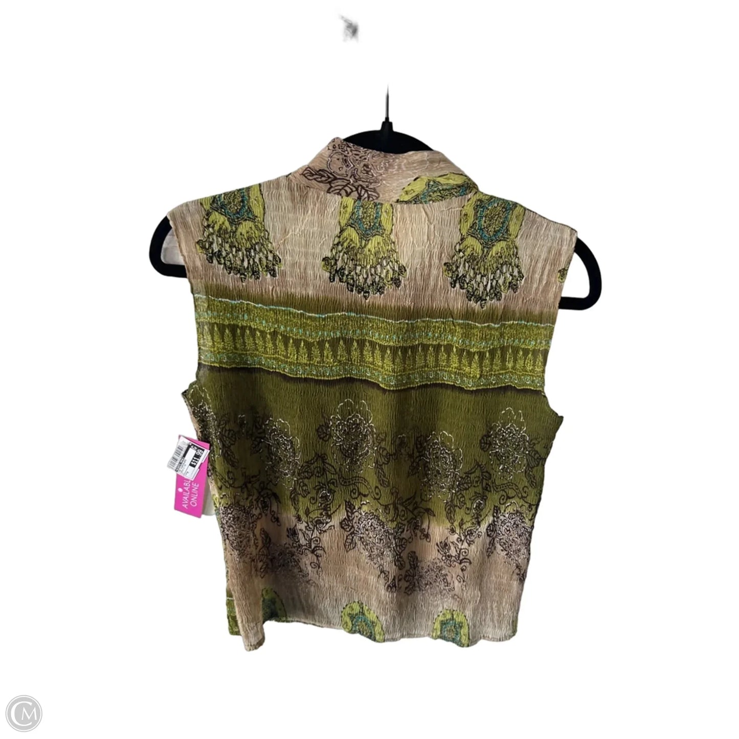 Top Sleeveless By Alberto Makali In Green & Tan, Size: M