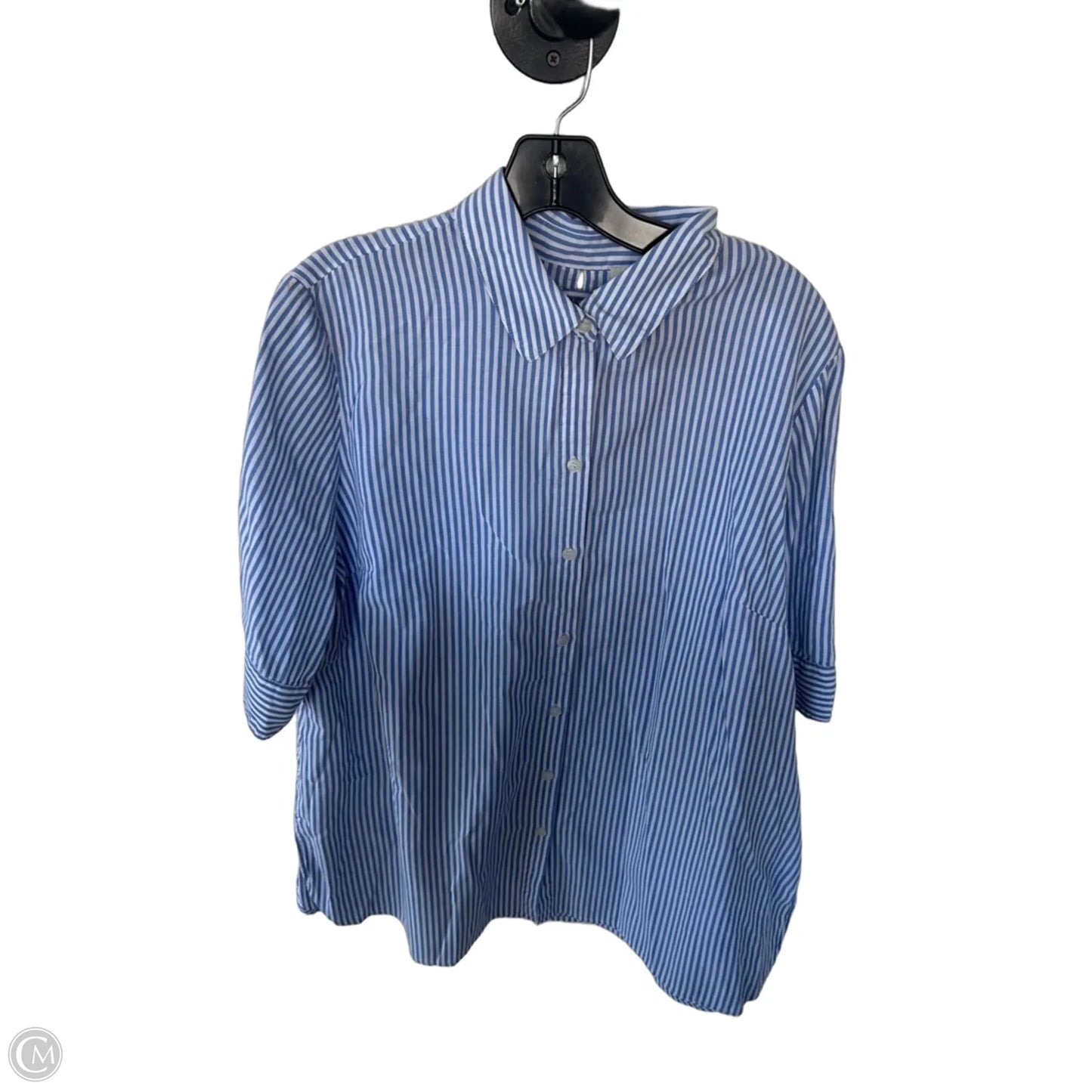 Top Short Sleeve By Chicos In Blue & White, Size: Xl