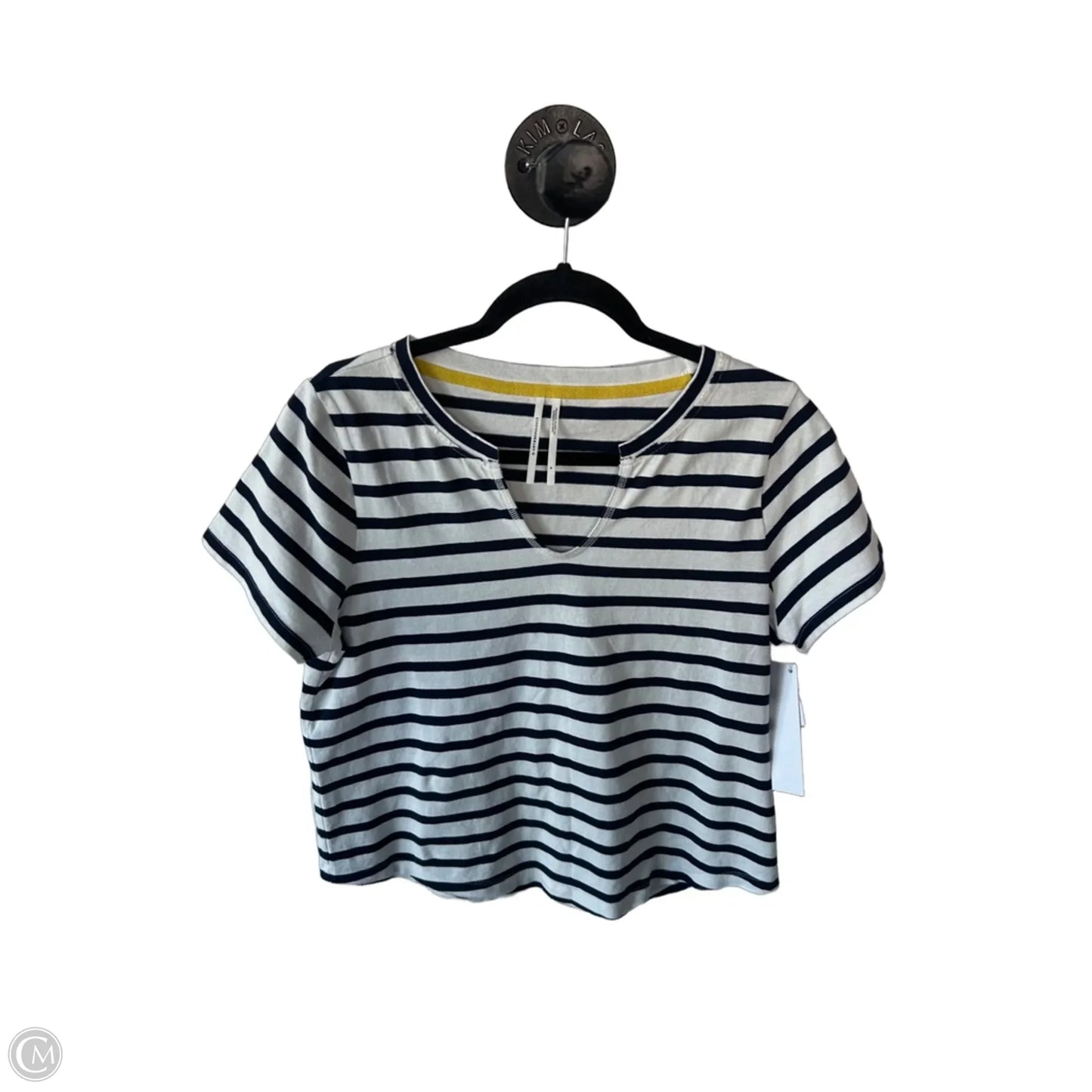 Top Short Sleeve By Anthropologie In Blue & White, Size: M