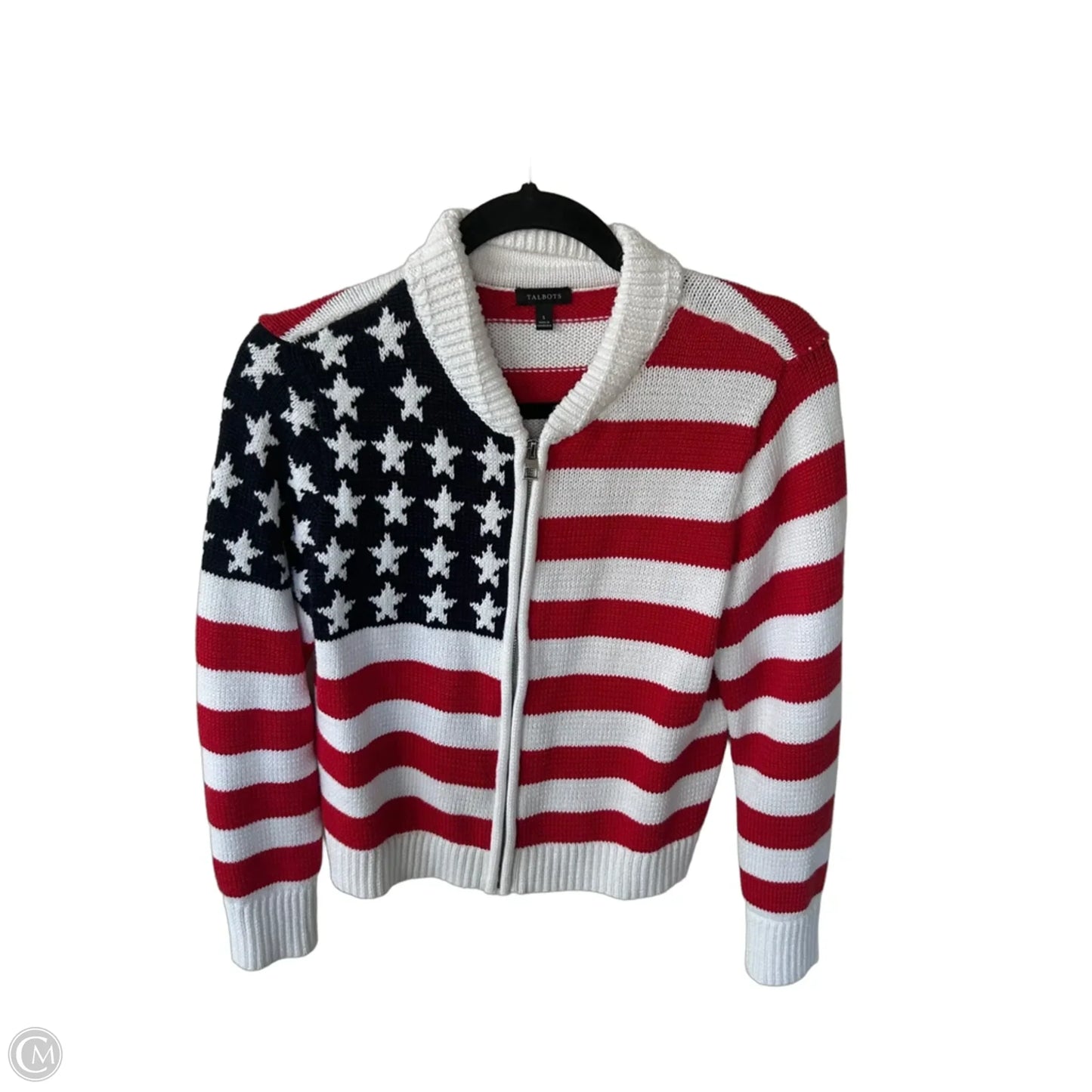 Sweater Cardigan By Talbots In Blue & Red & White, Size: S