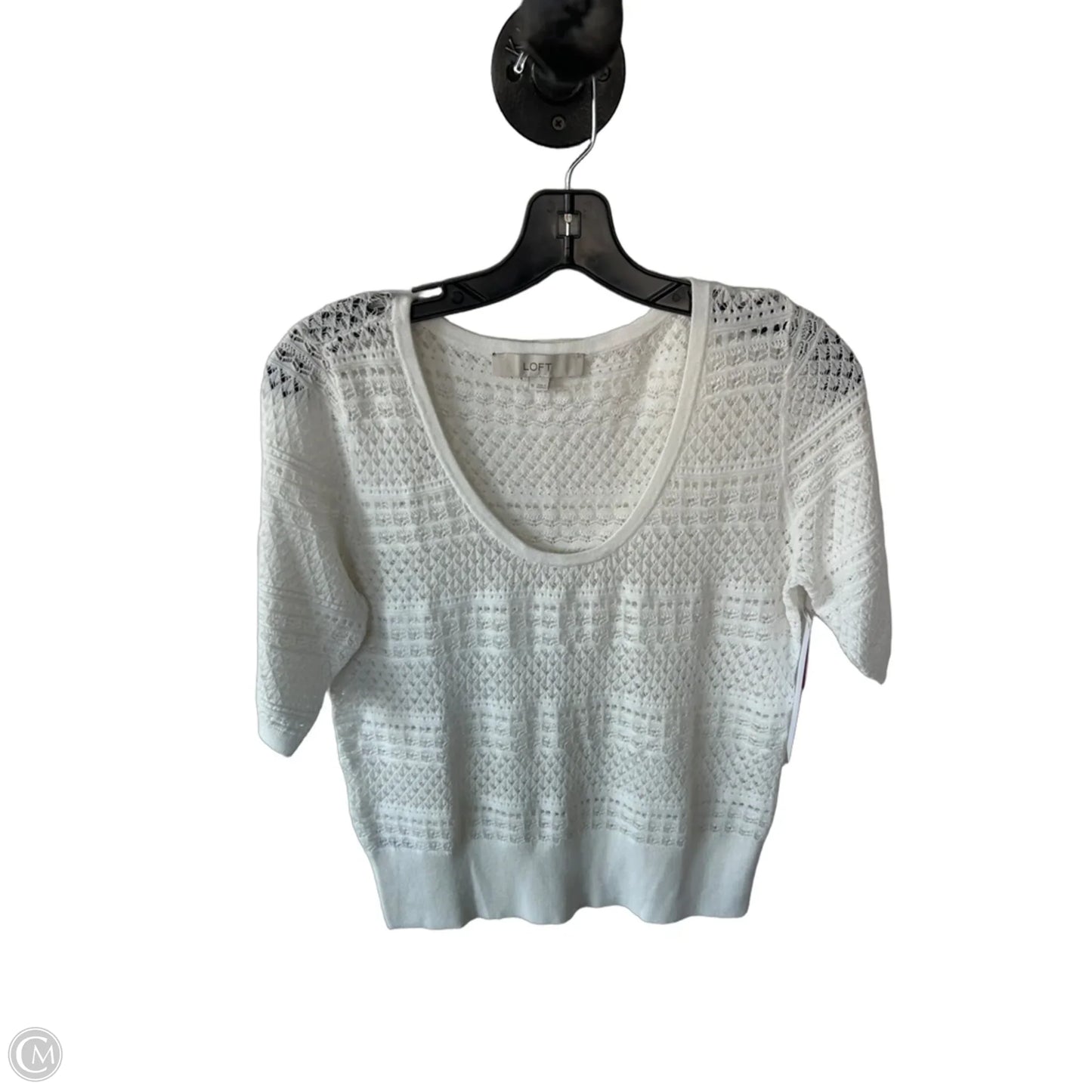 Sweater Short Sleeve By Loft In Cream, Size: M