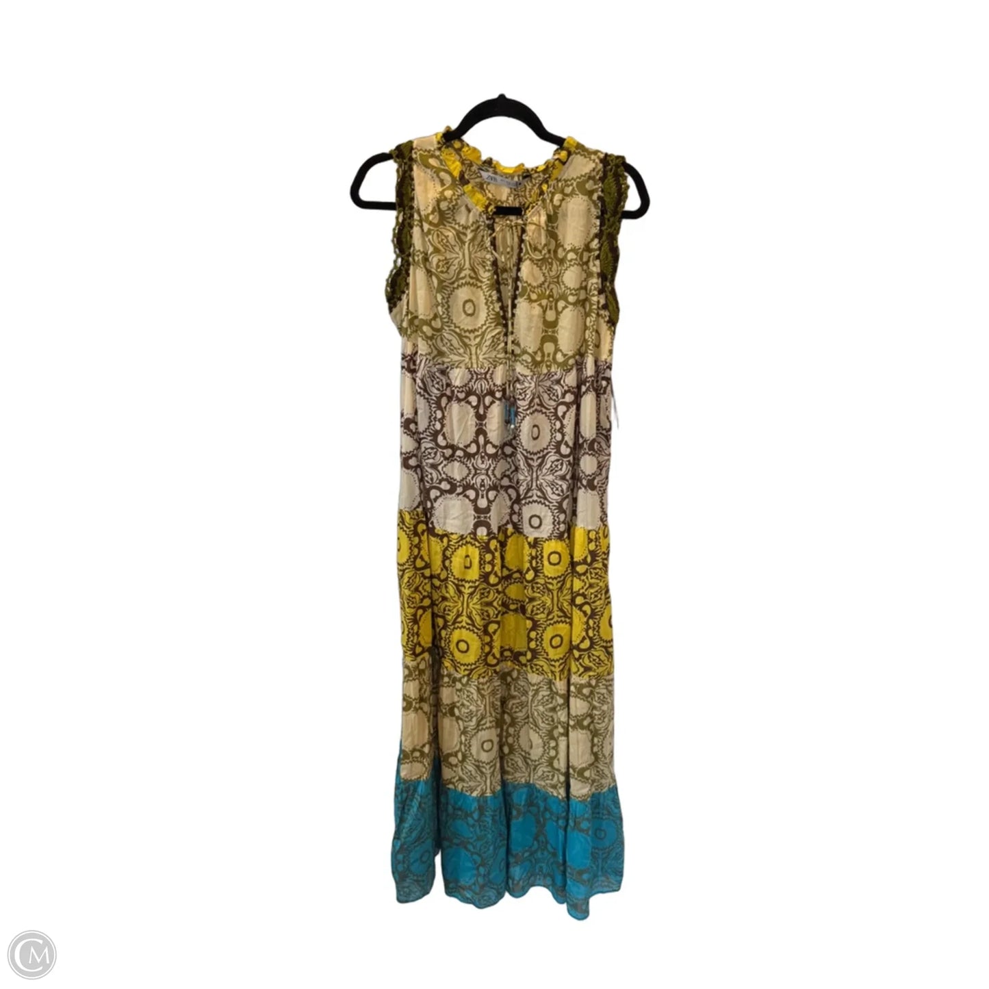 Dress Casual Maxi By Zara In Green & Tan, Size: M
