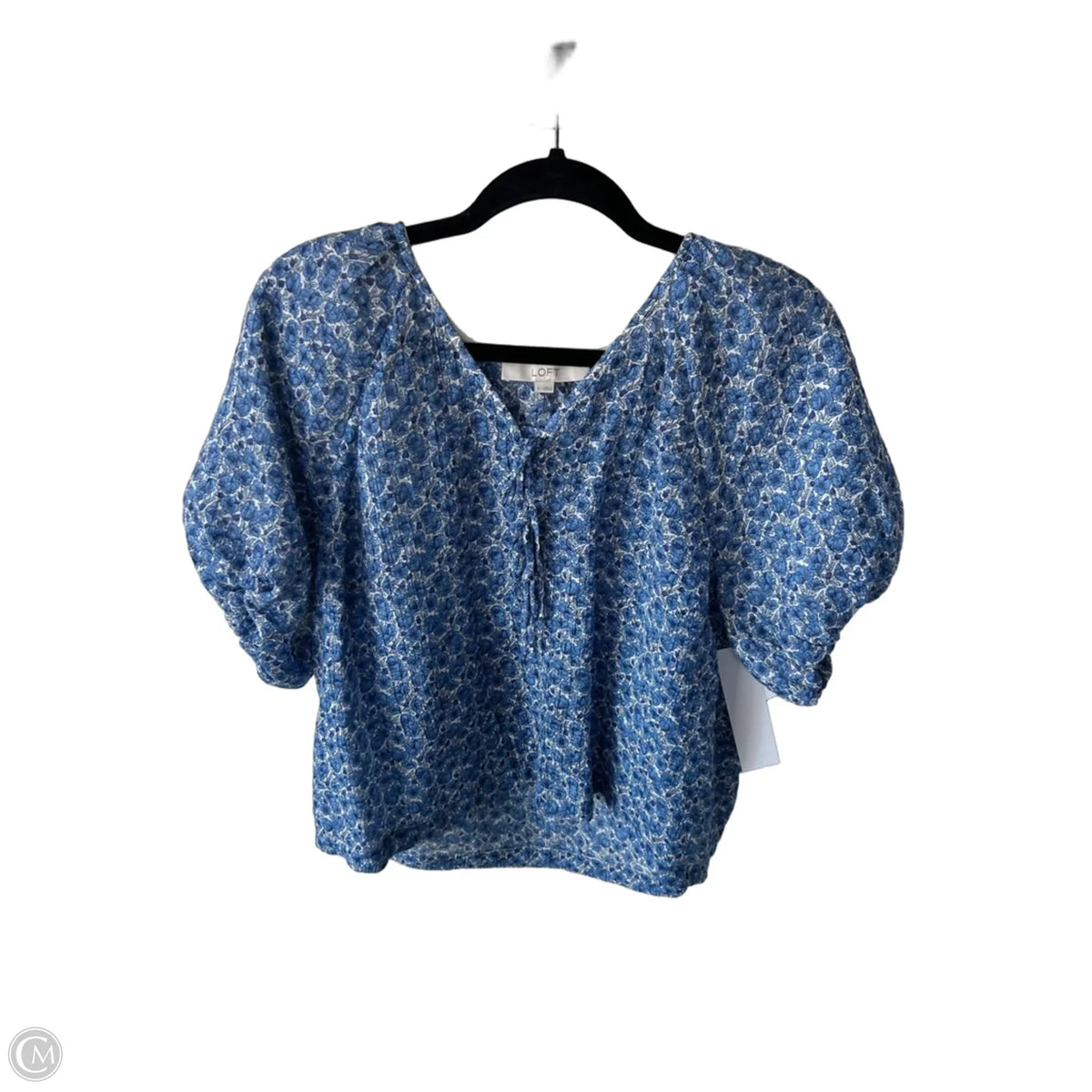 Top Short Sleeve By Loft In Blue & White, Size: L