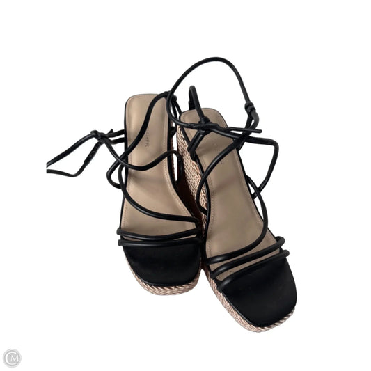 Sandals Heels Wedge By Marc Fisher In Black & Gold, Size: 8.5