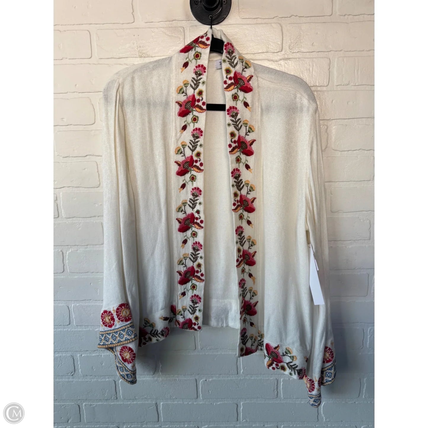 Cardigan By Clothes Mentor In Cream & Green, Size: L
