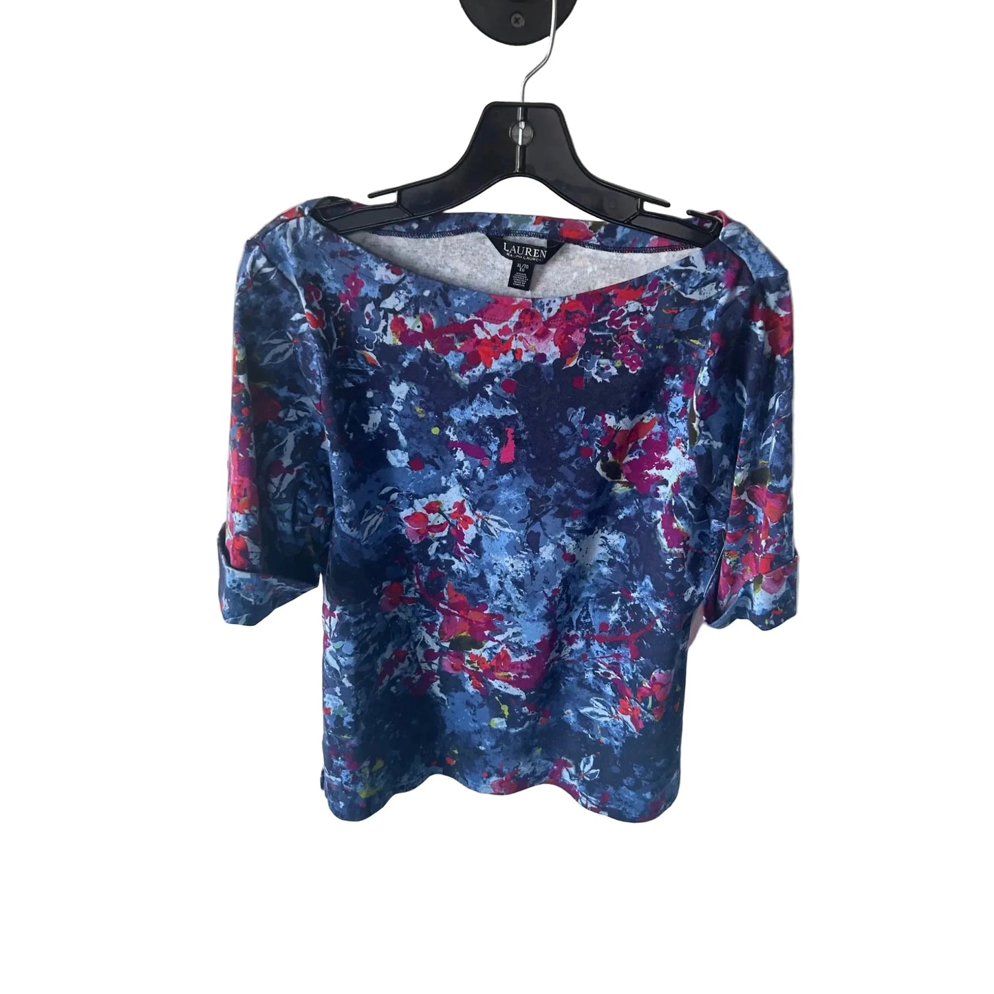 Top Short Sleeve By Lauren By Ralph Lauren In Blue & Pink, Size: Xl