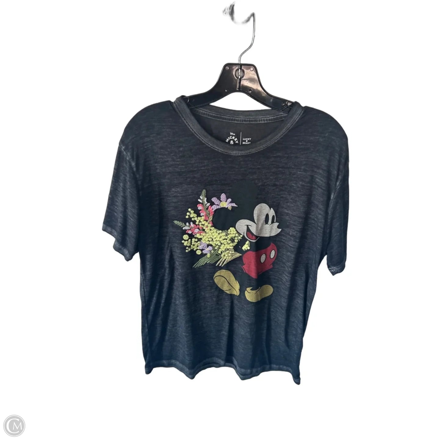 Top Short Sleeve By Lucky Brand In Black & Yellow, Size: M