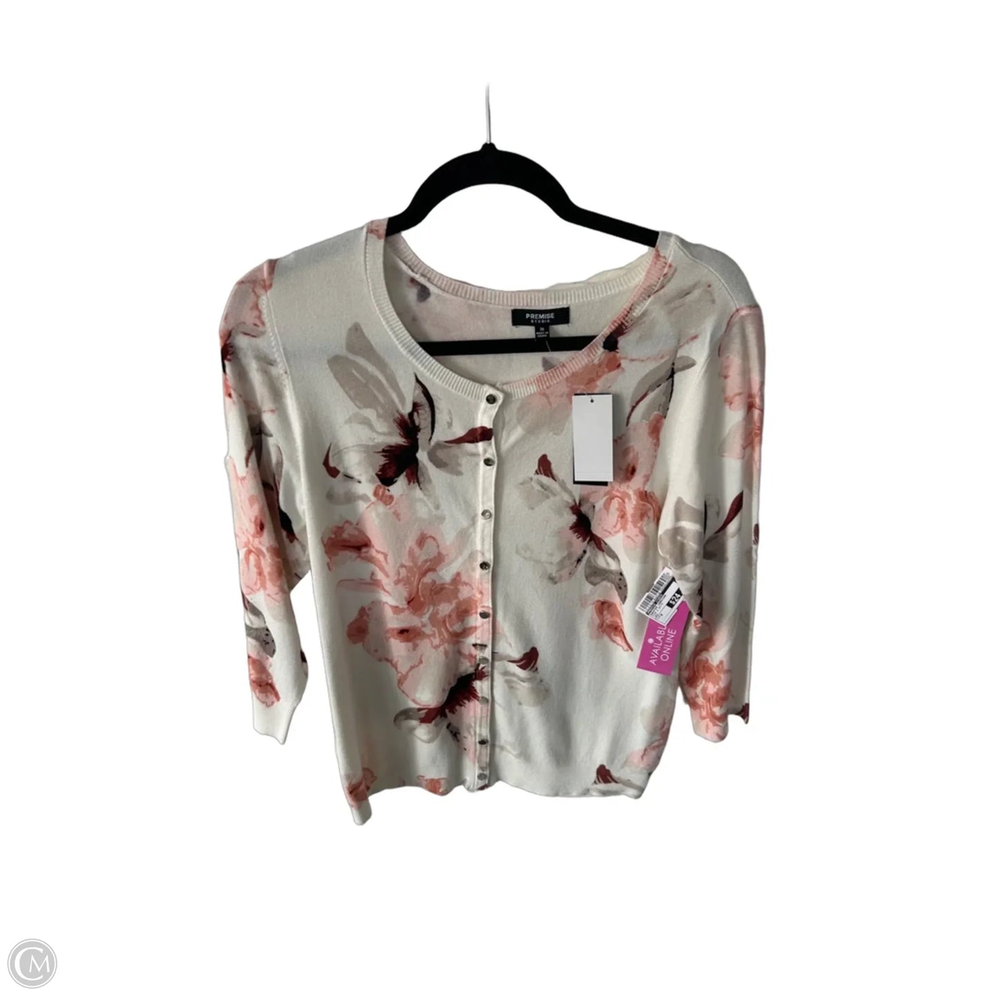 Sweater Cardigan By Premise Studio In Pink & White, Size: M
