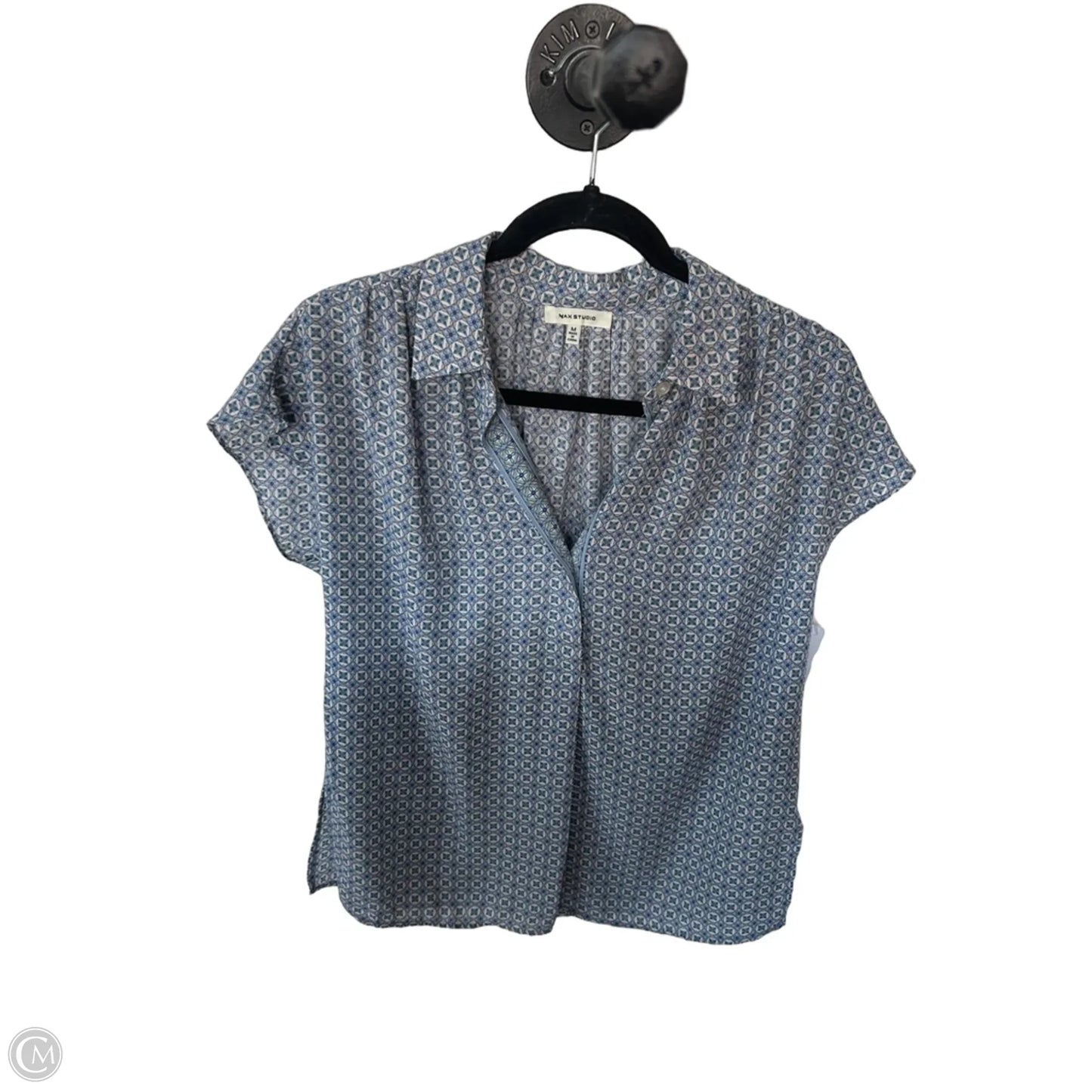 Top Short Sleeve By Max Studio In Blue & White, Size: M