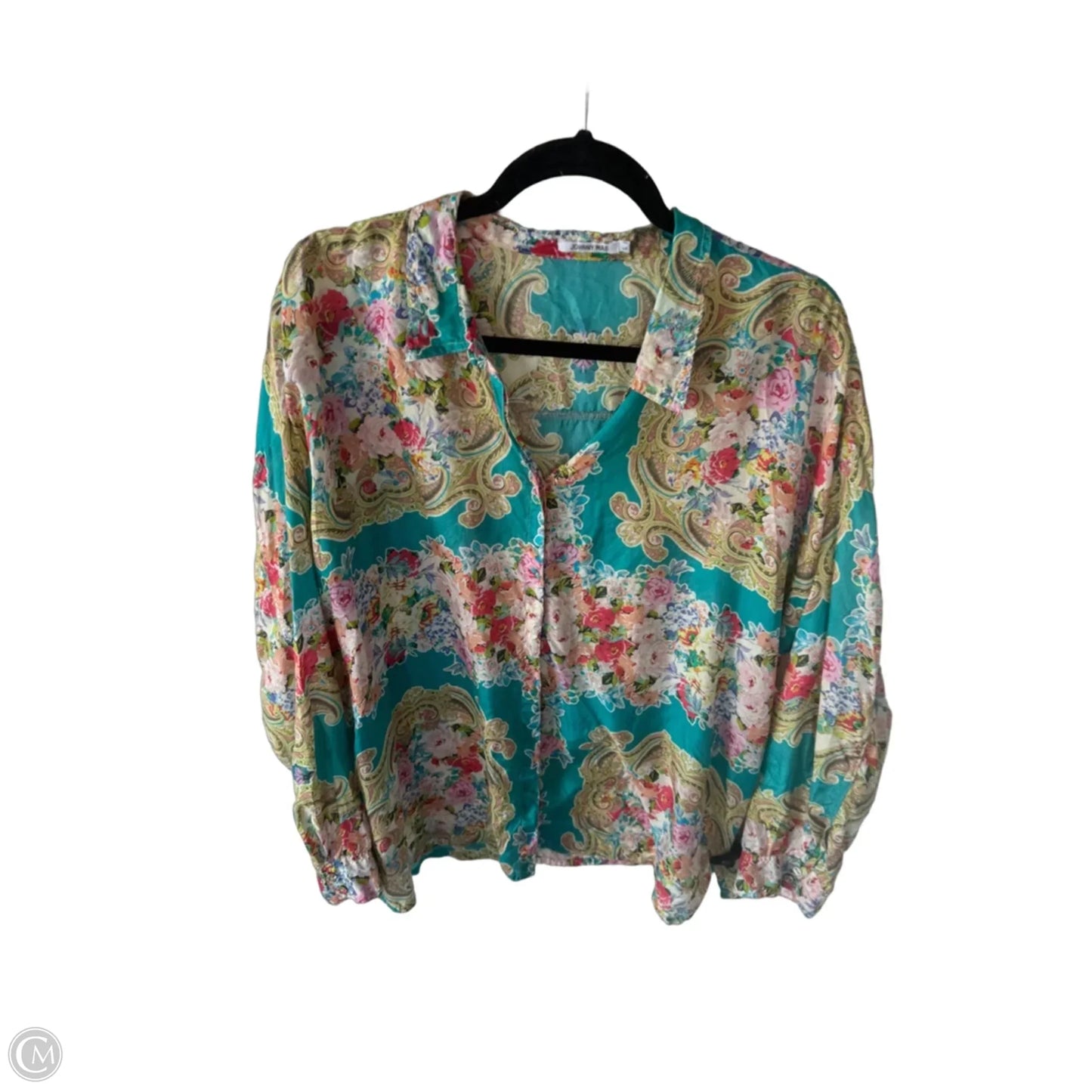 Top Long Sleeve Designer By Johnny Was In Blue & Green, Size: L