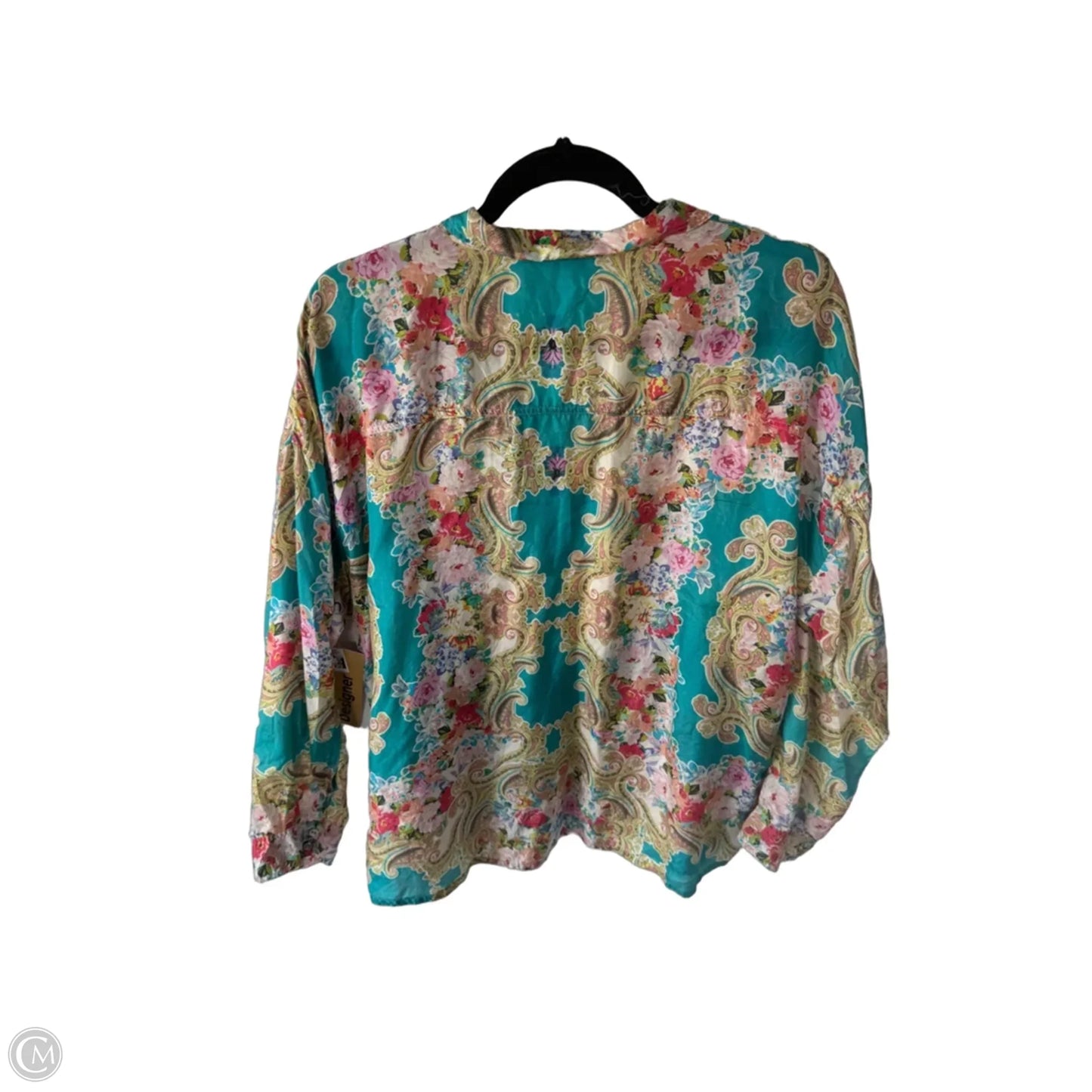 Top Long Sleeve Designer By Johnny Was In Blue & Green, Size: L